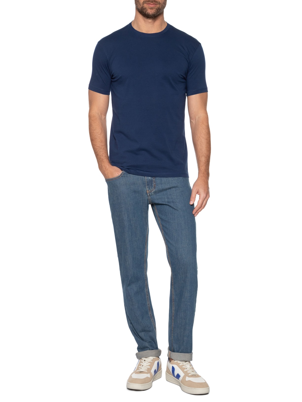 Camiseta Masculina Algodão Egípcio Azul Marinho Pineapple