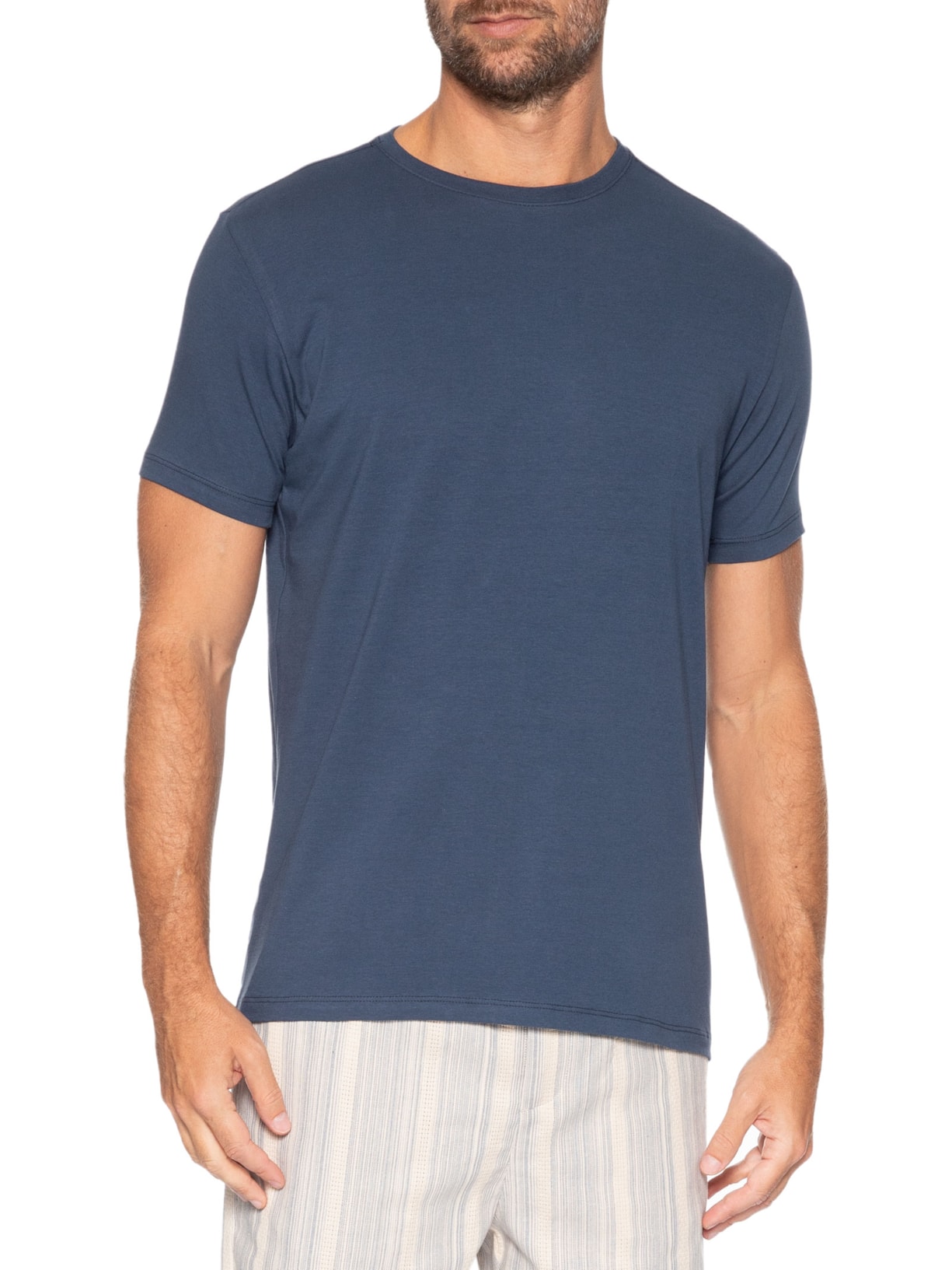 Camiseta Masculina Algodão Egípcio Stretch Azul Pineapple
