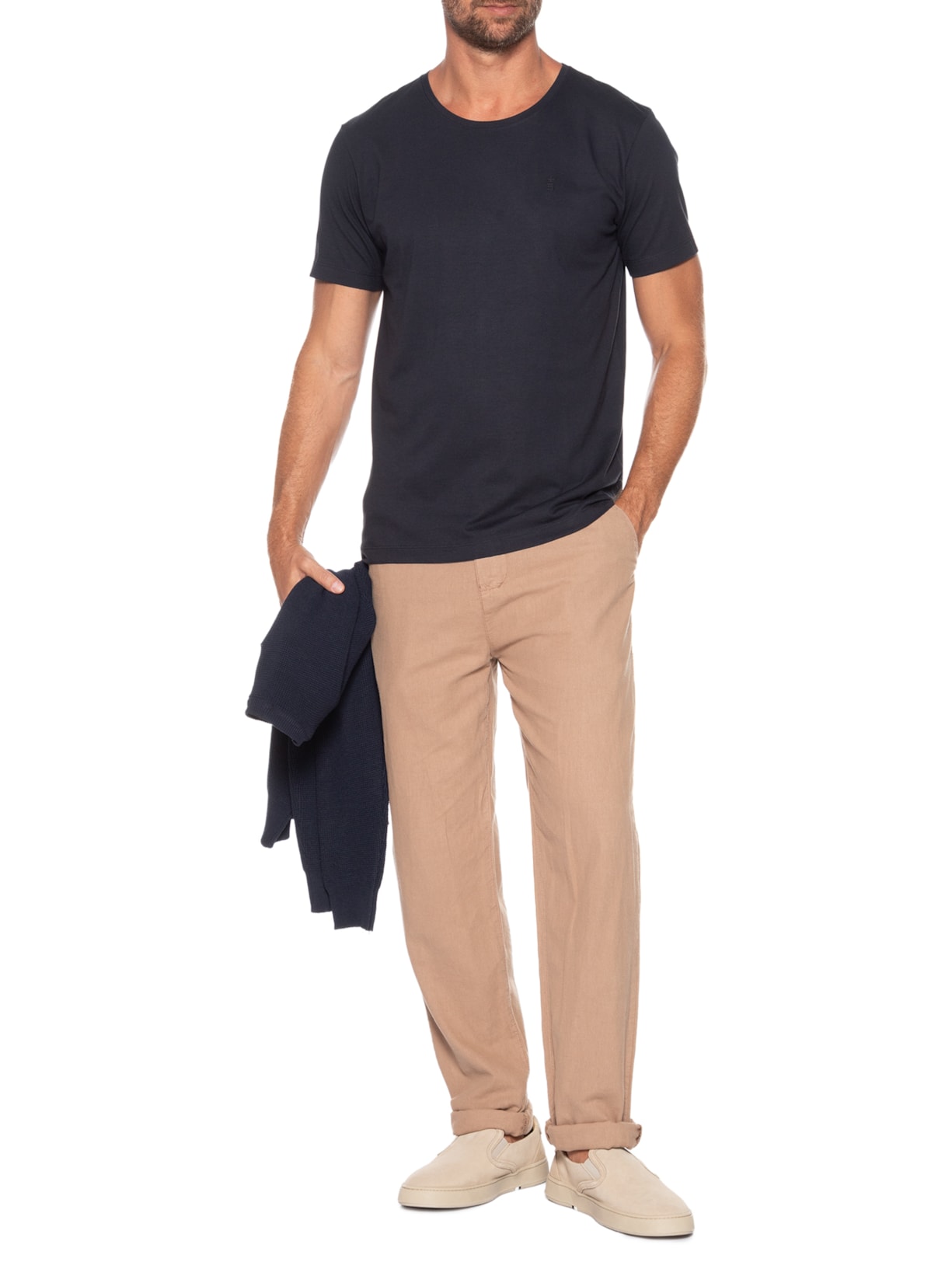 Camiseta Masculina Algodão Pima Gola Careca Azul Sergio K