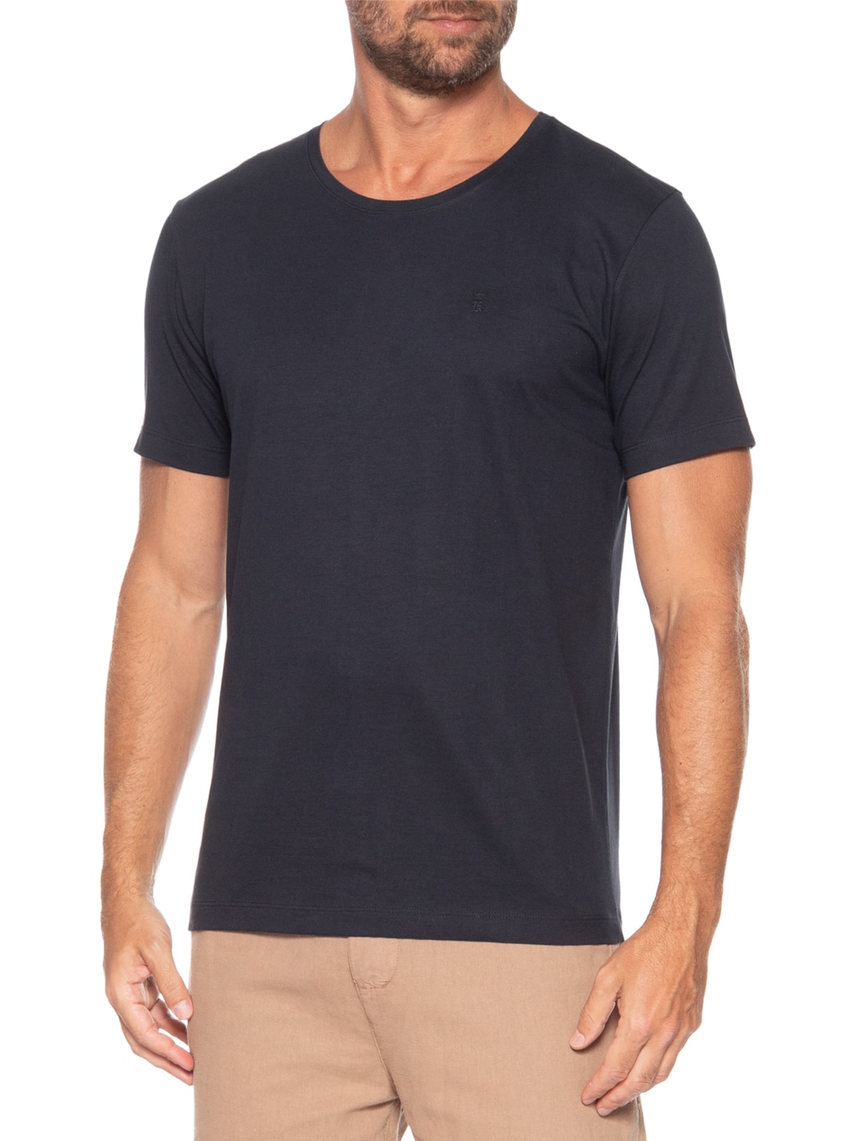 Camiseta Masculina Algodão Pima Gola Careca Azul Sergio K