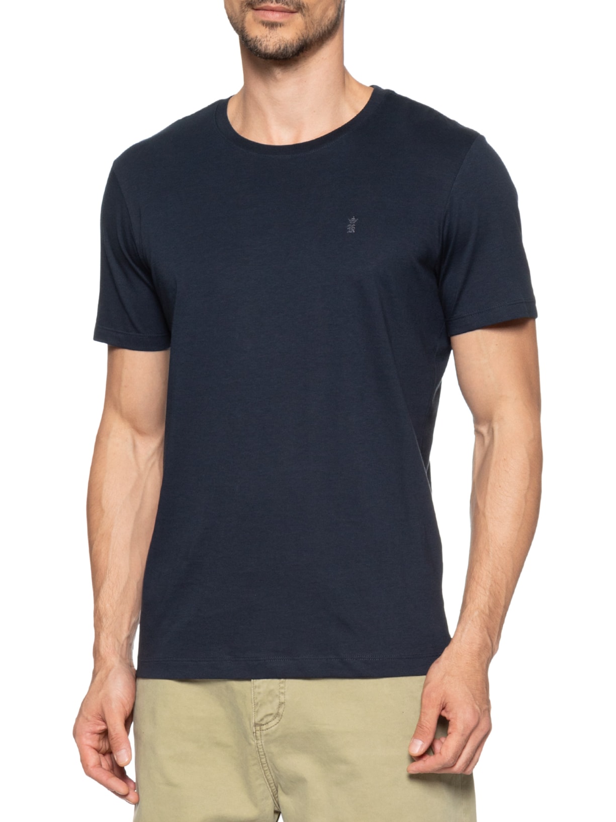 Camiseta Masculina Algodão Pima Gola Careca Azul Sergio K