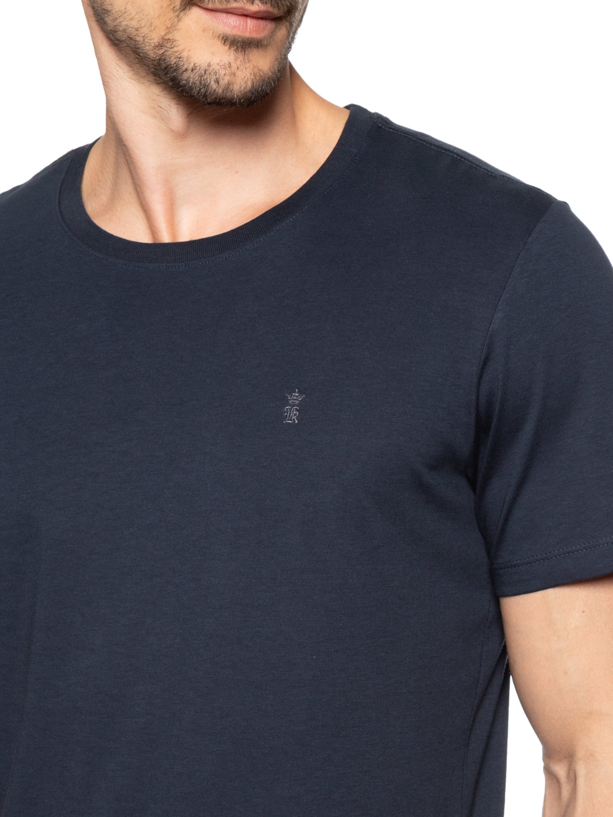 Camiseta Masculina Algodão Pima Gola Careca Azul Sergio K