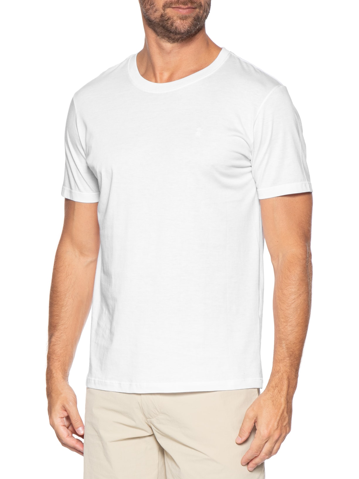 Camiseta Masculina Algodão Pima Gola Careca Branco Sergio K