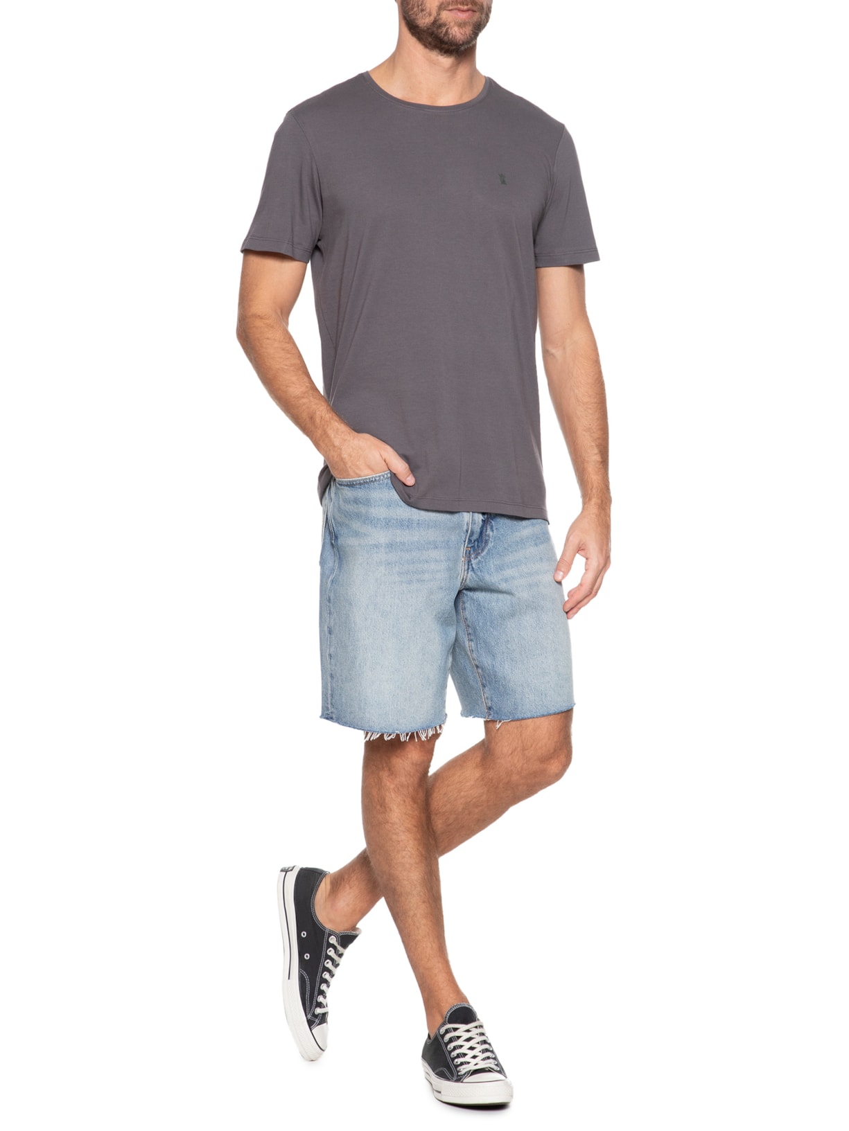 Camiseta Masculina Algodão Pima Gola Careca Cinza Sergio K