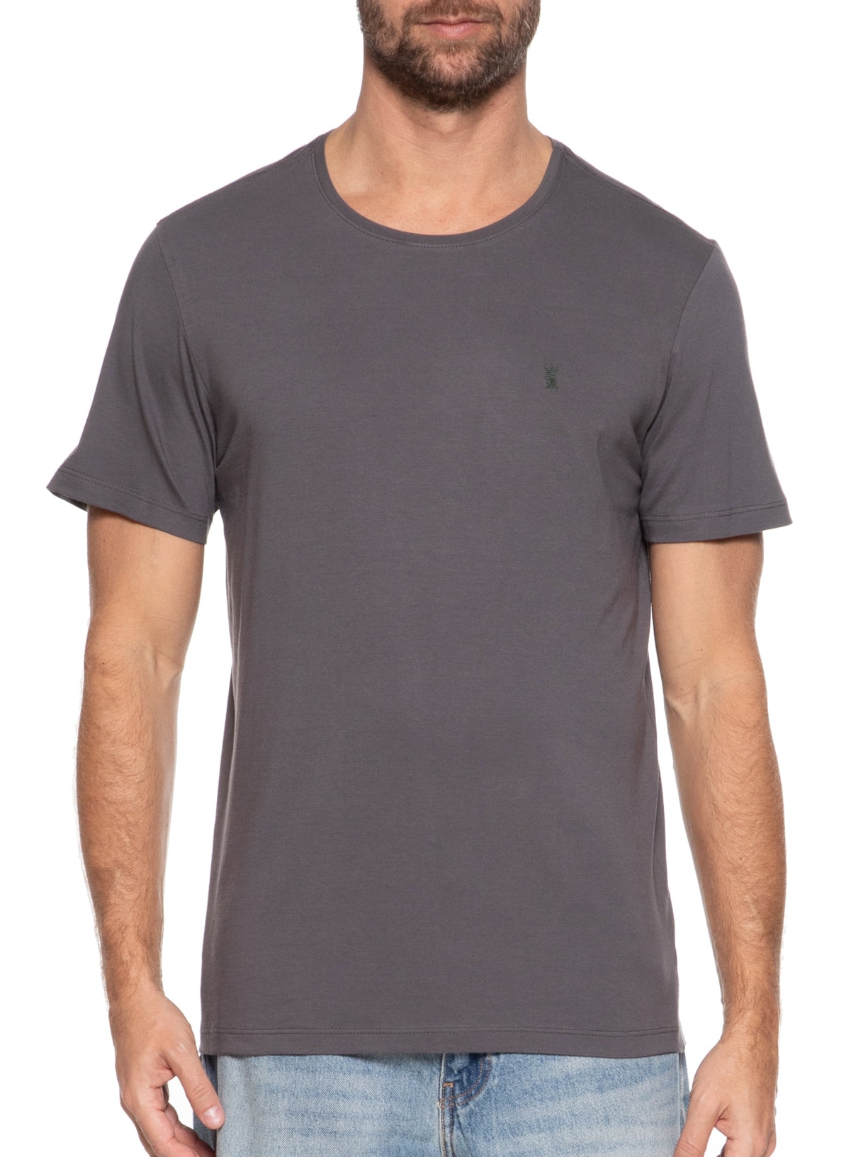 Camiseta Masculina Algodão Pima Gola Careca Cinza Sergio K