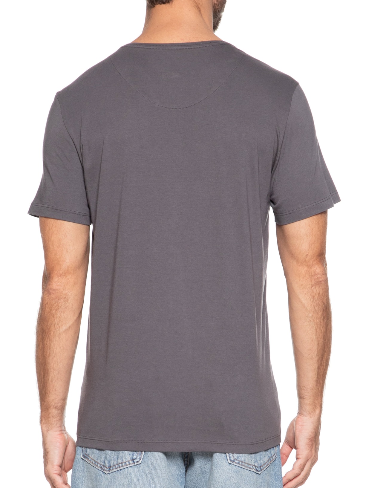 Camiseta Masculina Algodão Pima Gola Careca Cinza Sergio K