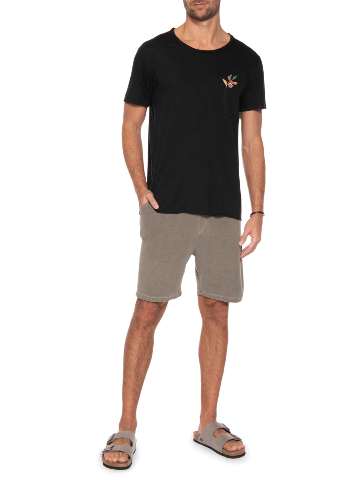 Camiseta Masculina Areal Flor Bolso Preto Be.each