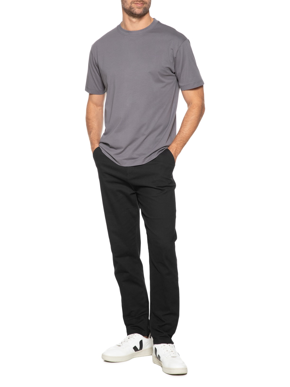 Camiseta Masculina Básica Algodão Premium Cinza Basiq Men