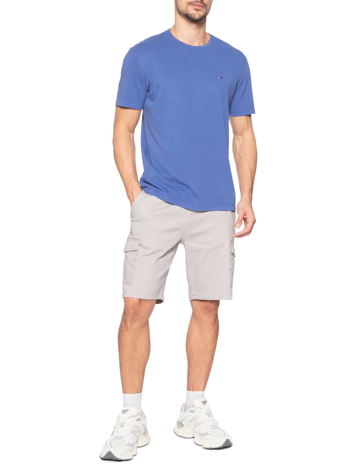 Camiseta Masculina Básica Bandeira Alongada Regular Fit Em Algodão Azul Tommy Jeans