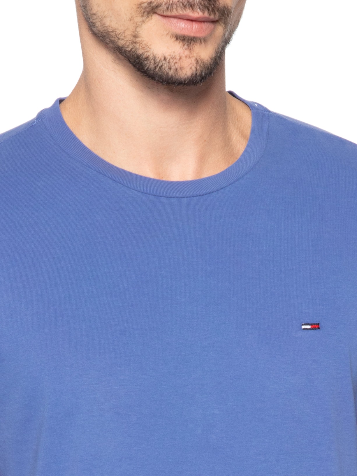 Camiseta Masculina Básica Bandeira Alongada Regular Fit Em Algodão Azul Tommy Jeans
