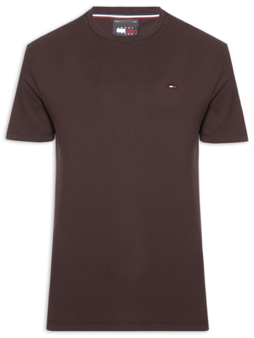 Camiseta Masculina Básica Bandeira Alongada Regular Fit Em Algodão - Marrom