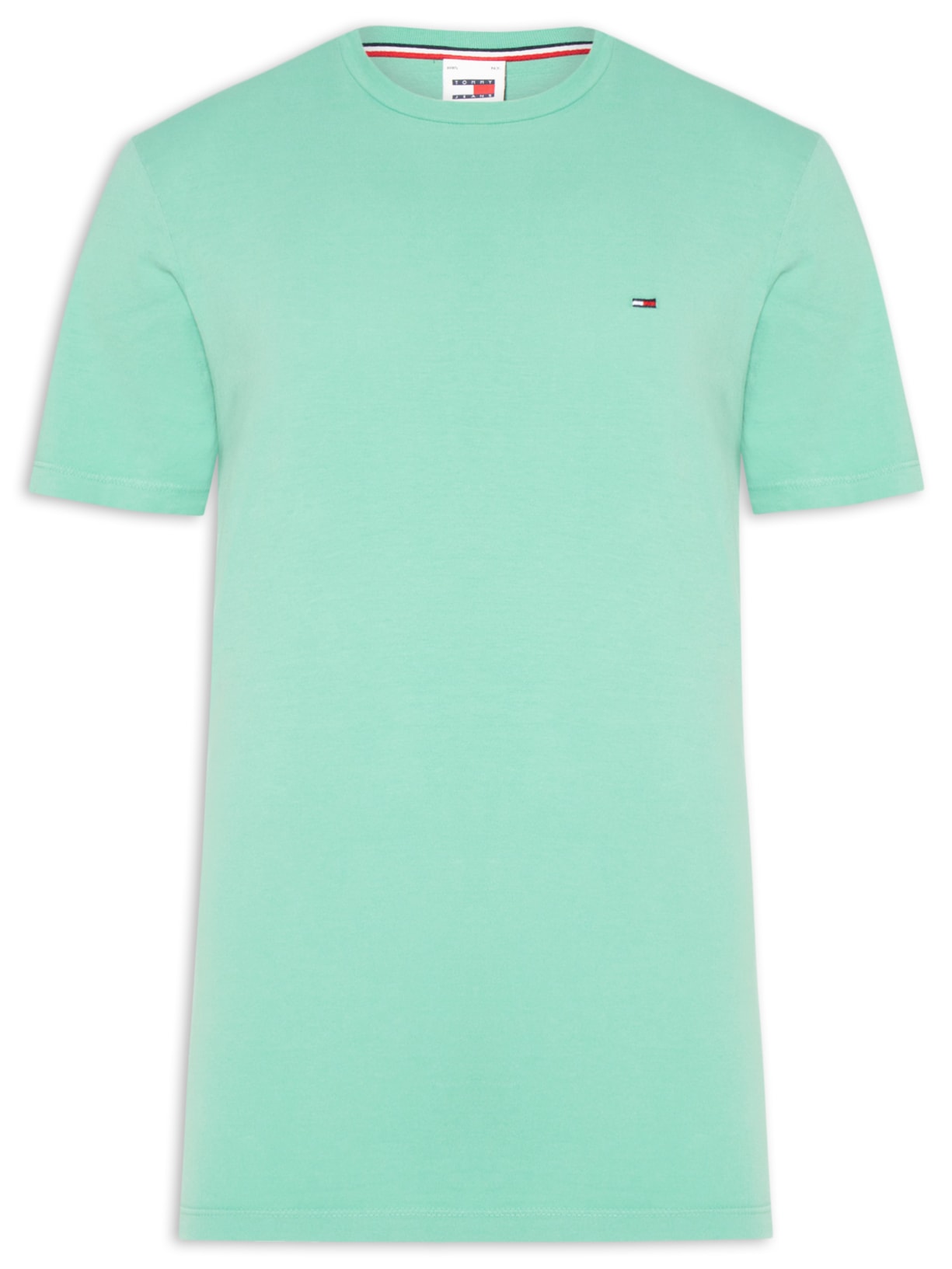 Camiseta Masculina Básica Bandeira Alongada Regular Fit Em Algodão Verde Tommy Jeans