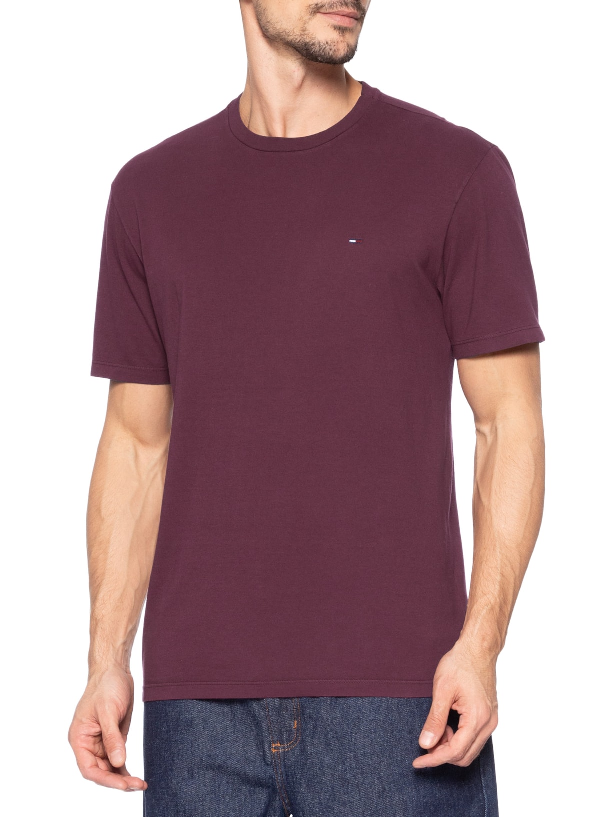Camiseta Masculina Básica Bandeira Alongada Regular Fit Em Algodão Vermelho Tommy Jeans