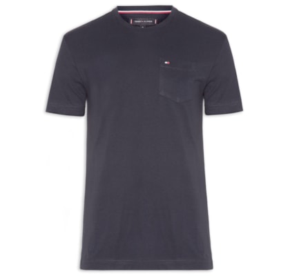 Camiseta Masculina Básica Com Bolso Regular Fit Em Algodão - Azul