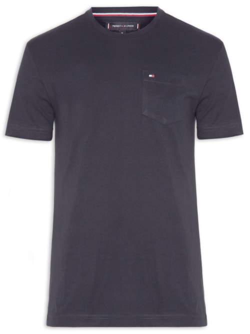 Camiseta Masculina Básica Com Bolso Regular Fit Em Algodão - Azul