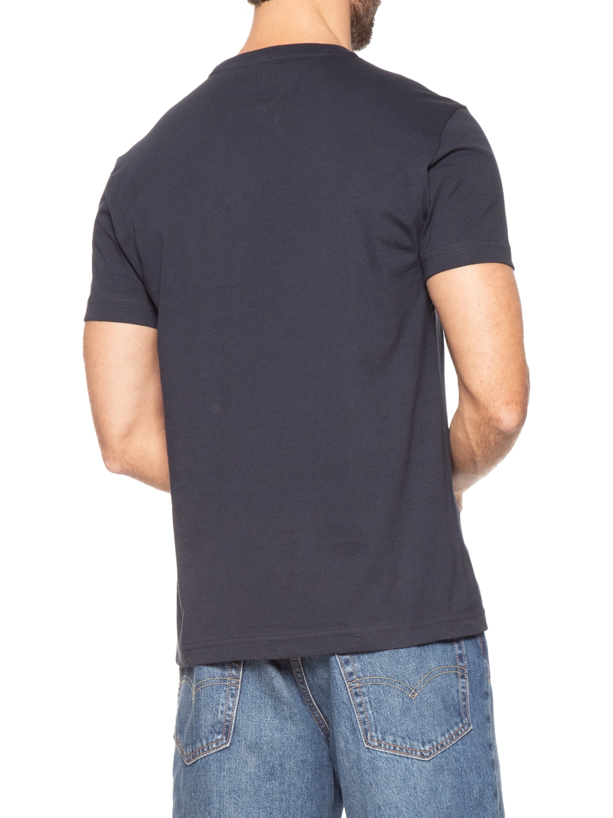 Camiseta Masculina Básica Com Bolso Regular Fit Em Algodão Azul Tommy Hilfiger