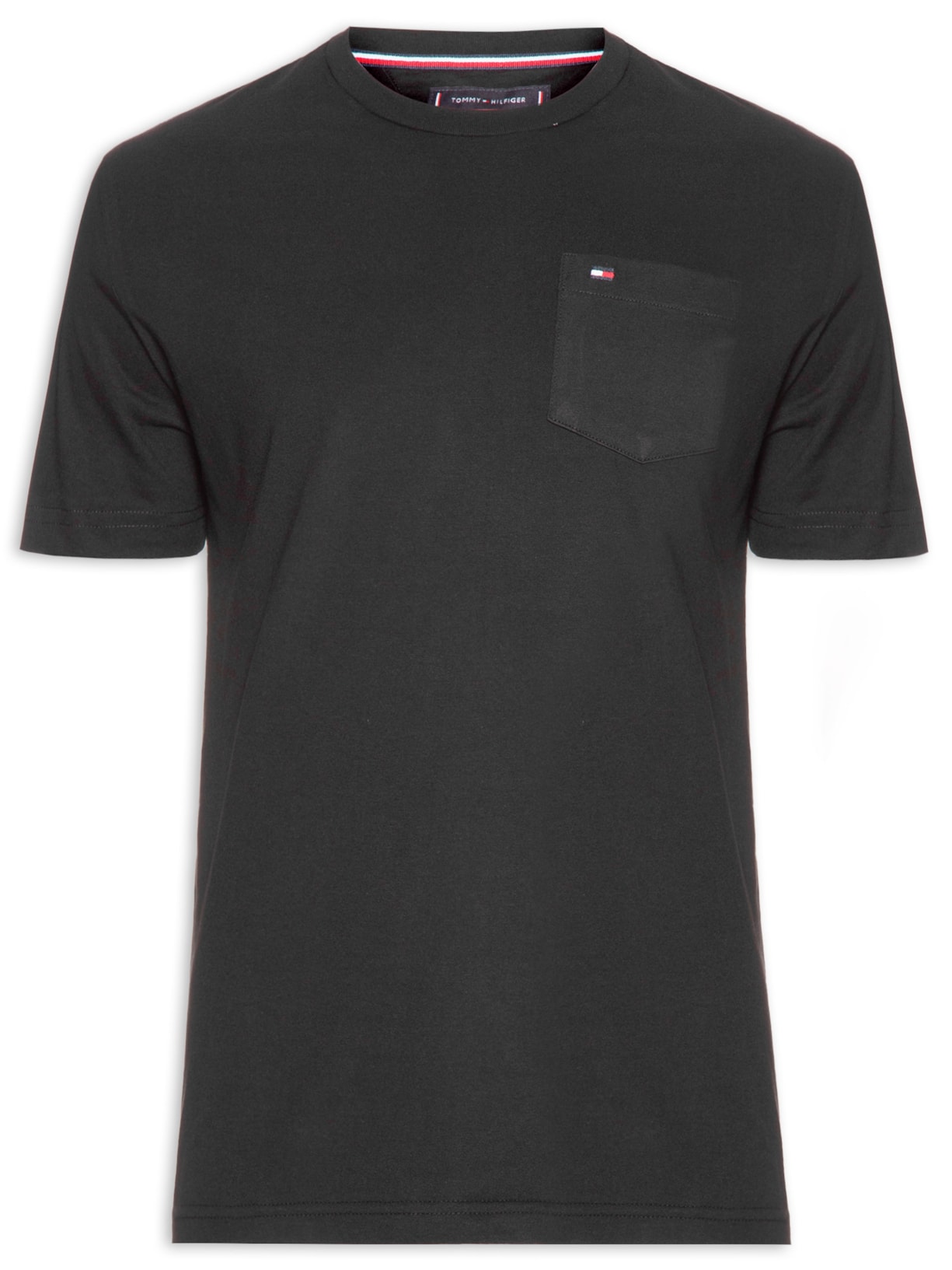 Camiseta Masculina Básica Com Bolso Regular Fit Em Algodão - Preto