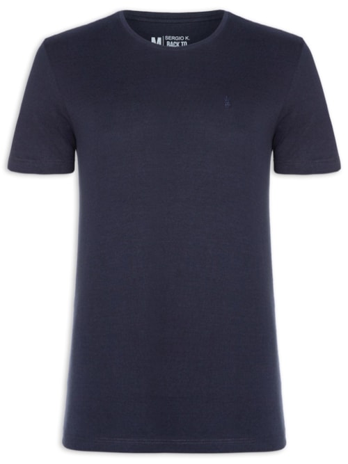 Camiseta Masculina Básica De Algodão Gola Careca - Azul
