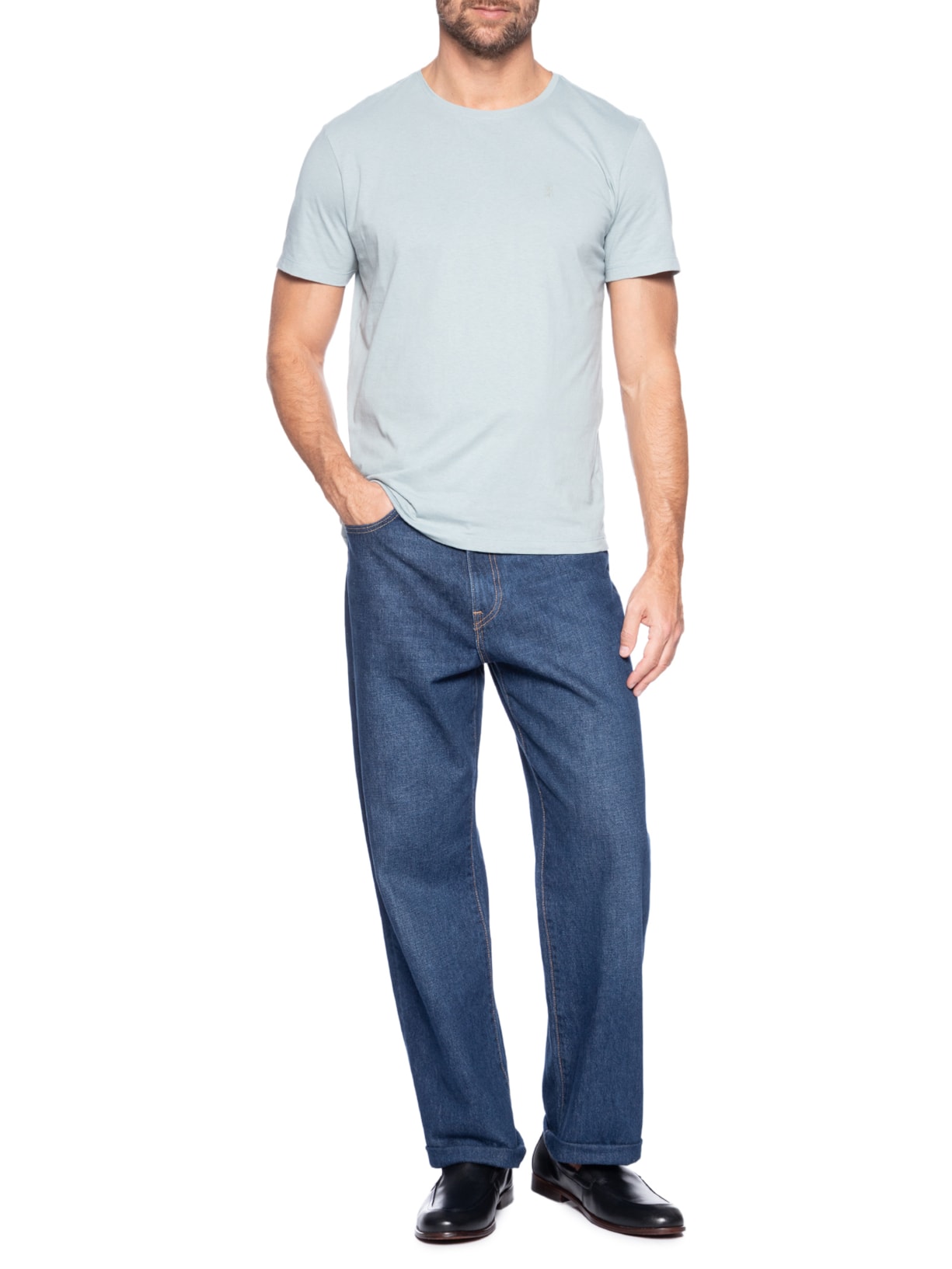 Camiseta Masculina Básica De Algodão Gola Careca Azul Sergio K