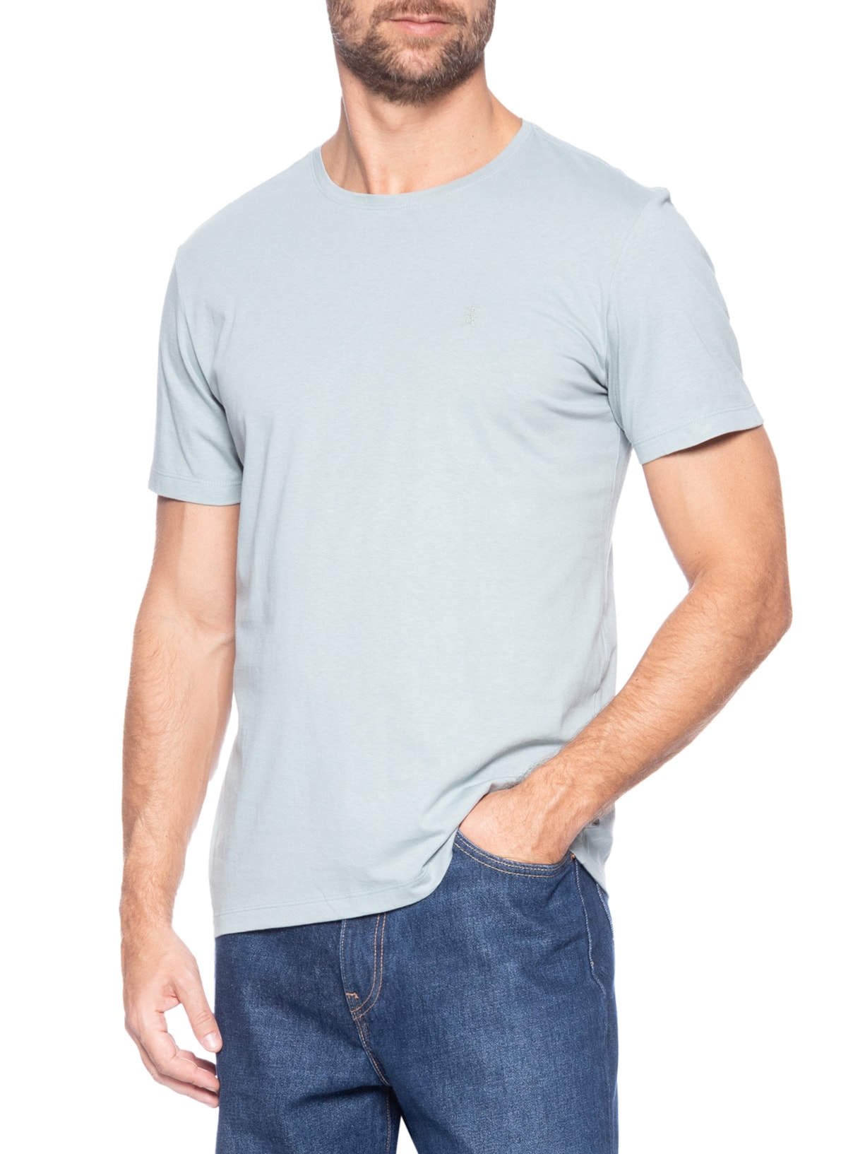 Camiseta Masculina Básica De Algodão Gola Careca Azul Sergio K