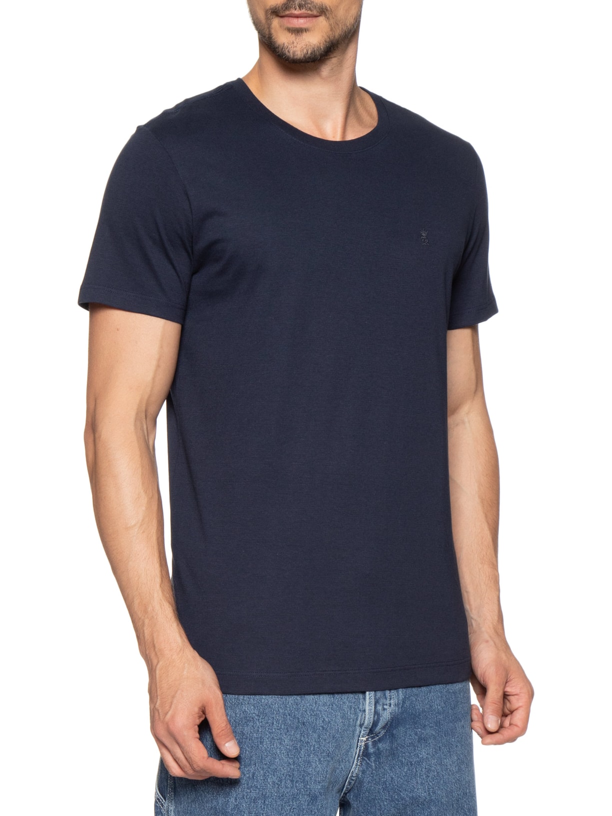 Camiseta Masculina Básica De Algodão Gola Careca Azul Sergio K