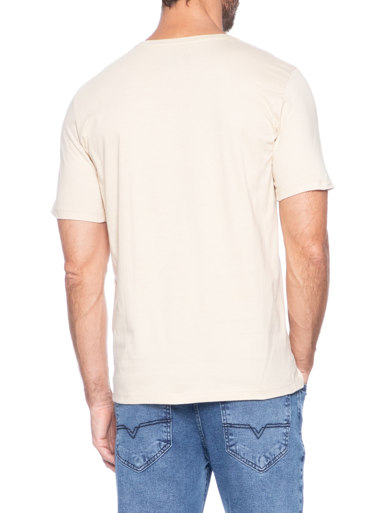 Camiseta Masculina Básica De Algodão Gola Careca Bege Sergio K
