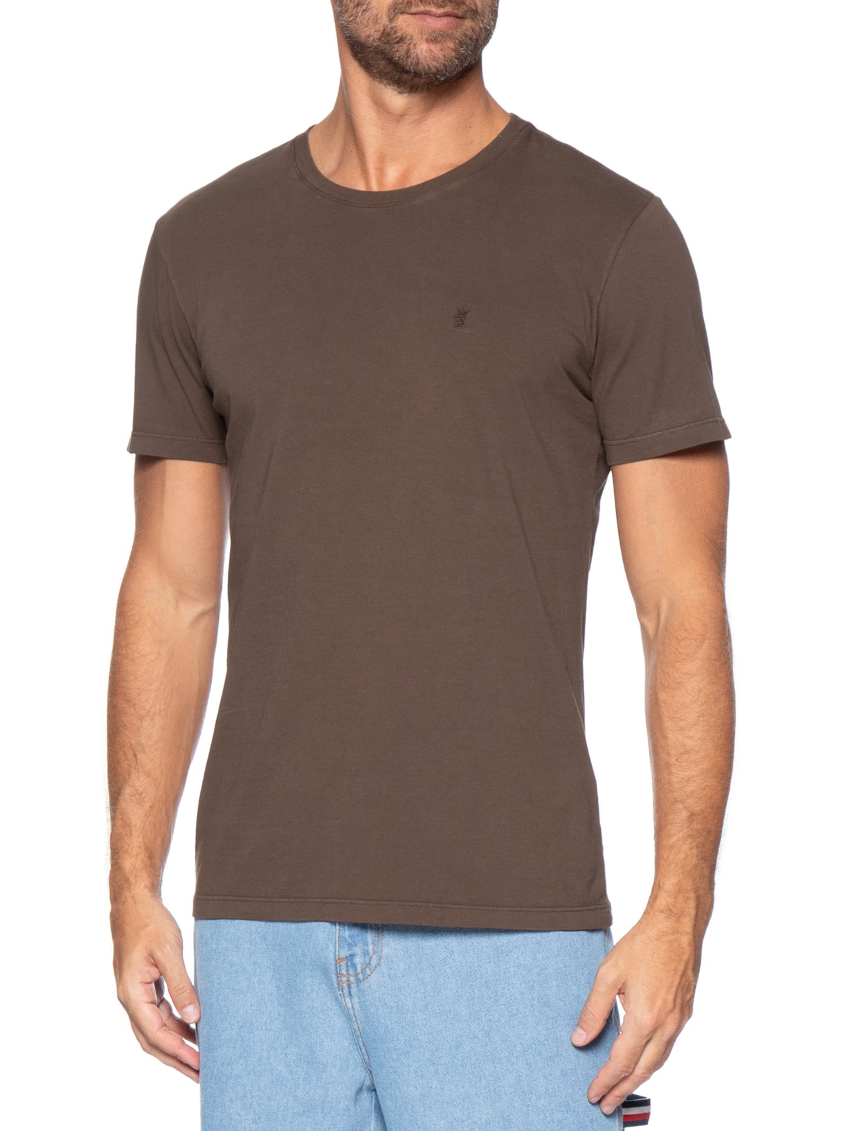 Camiseta Masculina Básica De Algodão Gola Careca Marrom Sergio K