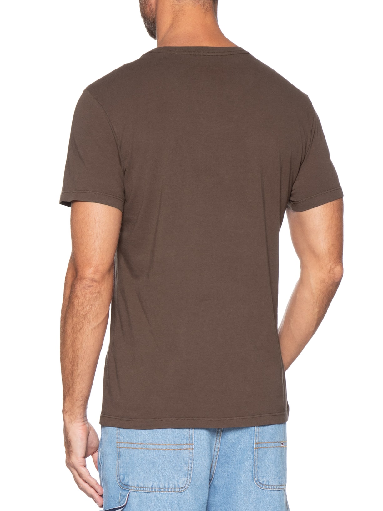 Camiseta Masculina Básica De Algodão Gola Careca Marrom Sergio K