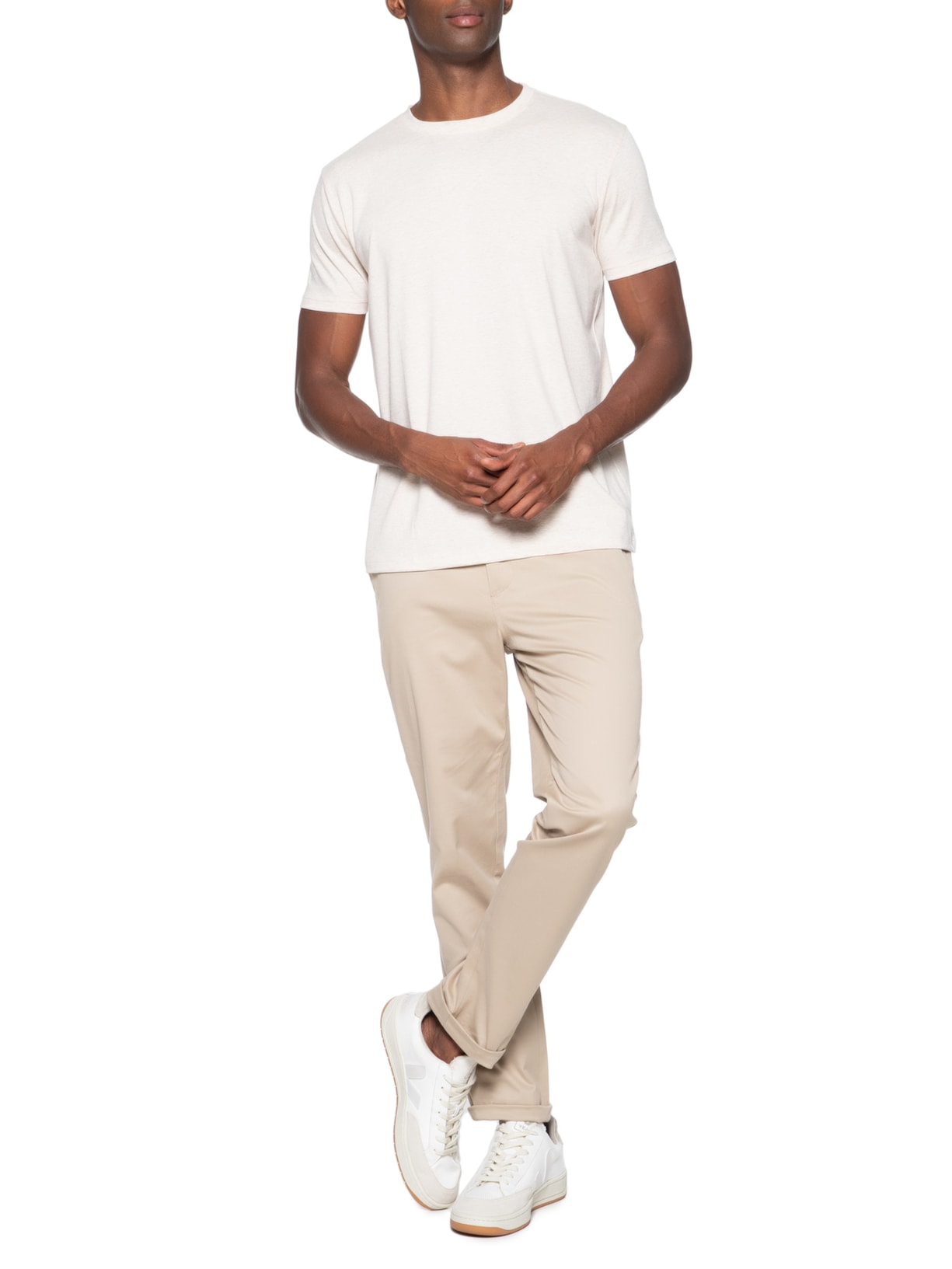 Camiseta Masculina Básica Elastano Gola Redonda Bege Basiq Men