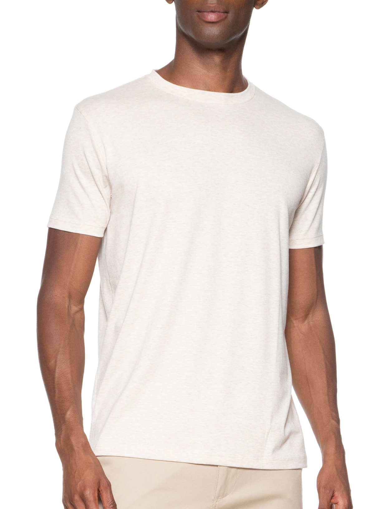 Camiseta Masculina Básica Elastano Gola Redonda Bege Basiq Men