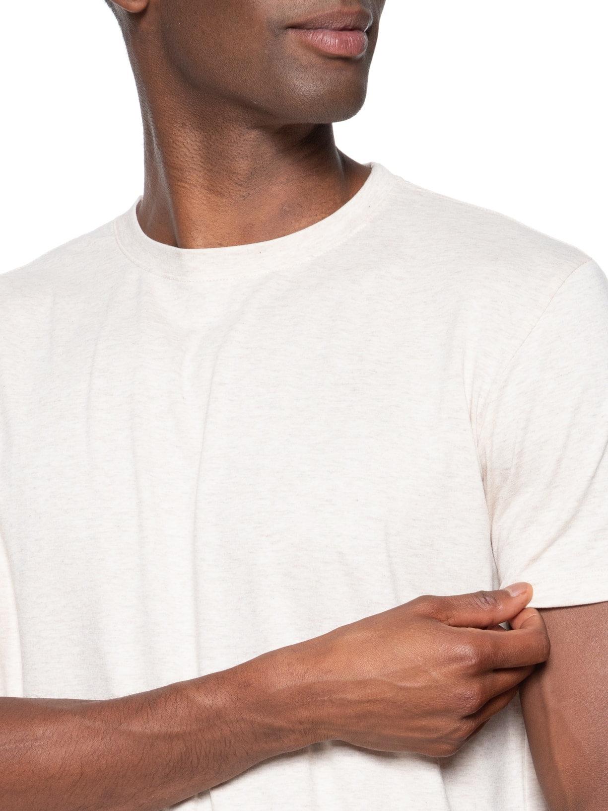 Camiseta Masculina Básica Elastano Gola Redonda Bege Basiq Men