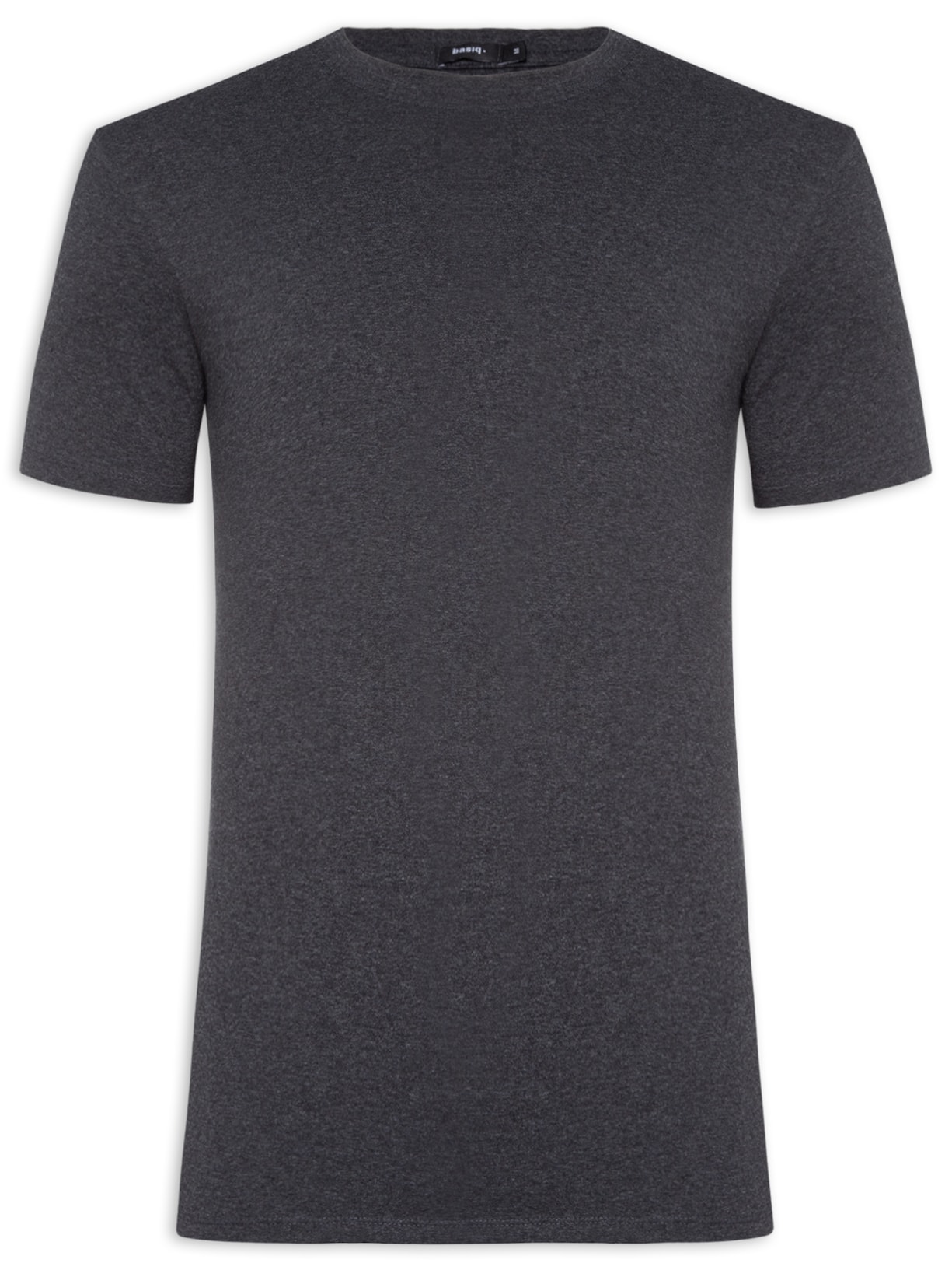 Camiseta Masculina Básica Elastano Gola Redonda - Cinza