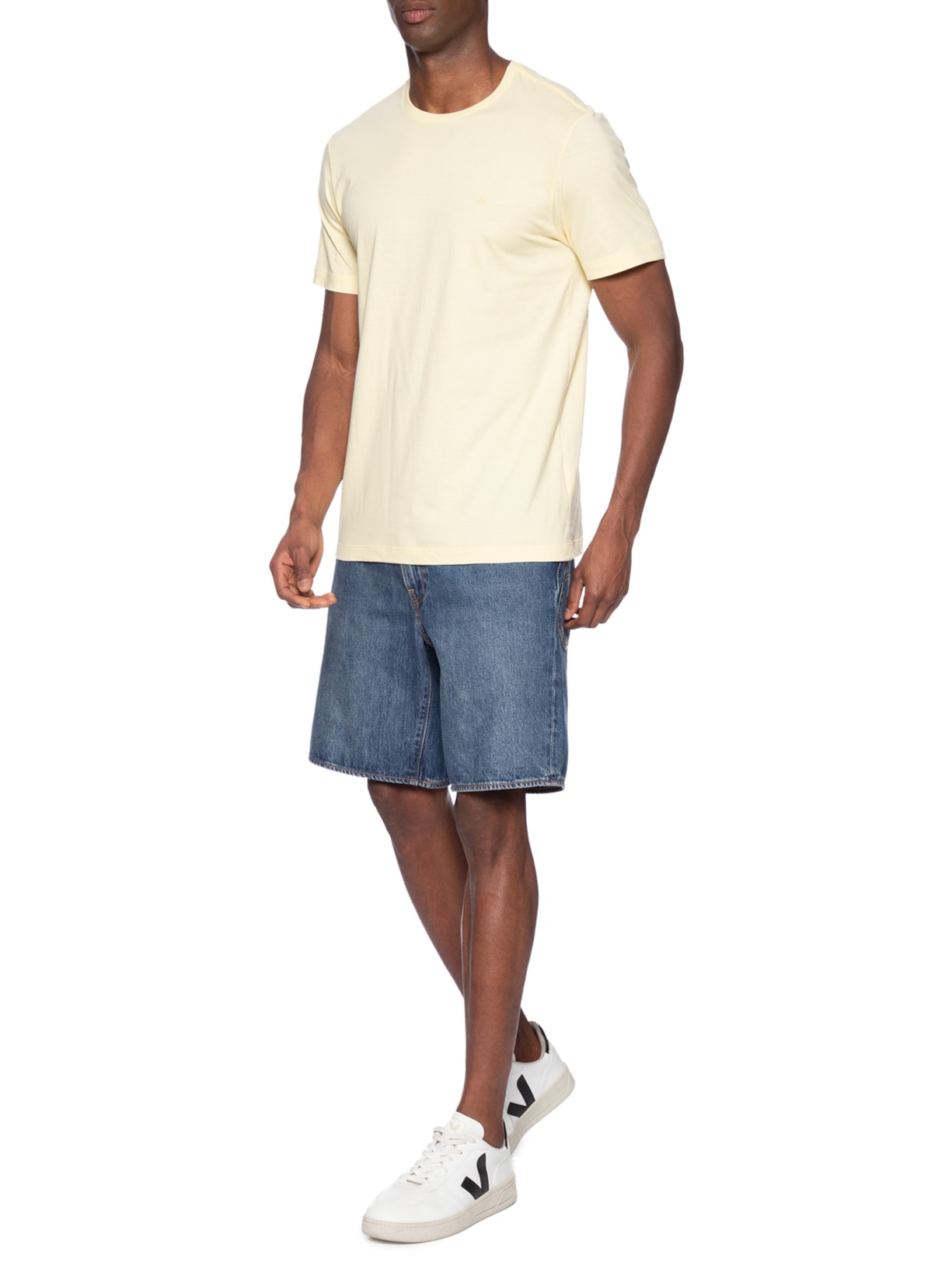 Camiseta Masculina Básica em Algodão Amarelo Manteiga Aramis
