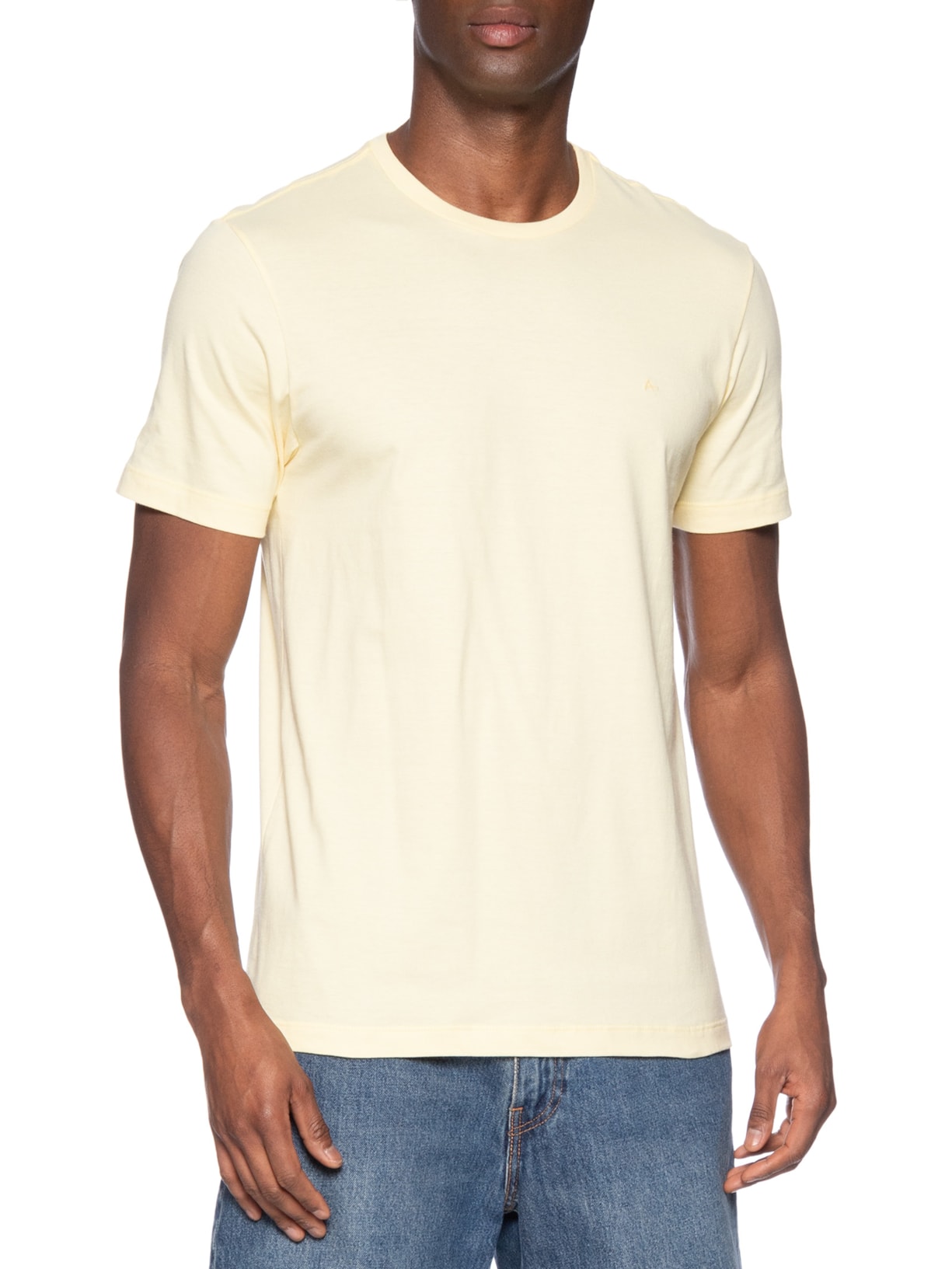 Camiseta Masculina Básica em Algodão Amarelo Manteiga Aramis