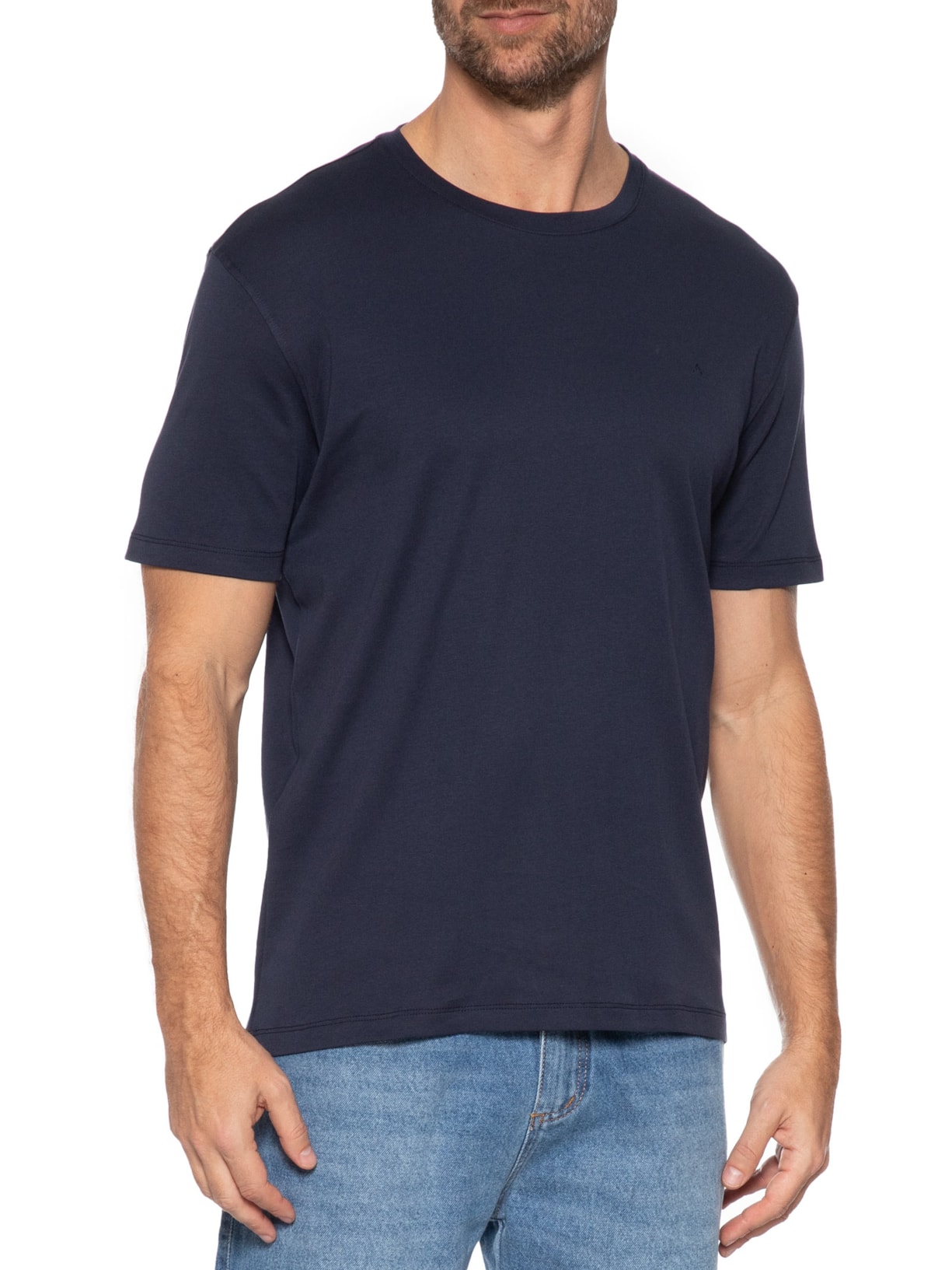 Camiseta Masculina Básica Em Algodão Azul Aramis