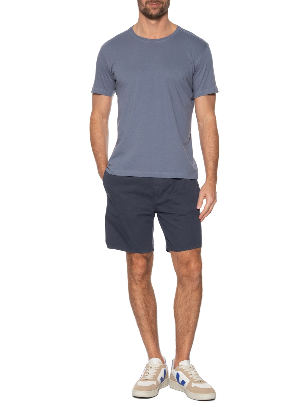 Camiseta Masculina Básica em Algodão Azul Pineapple