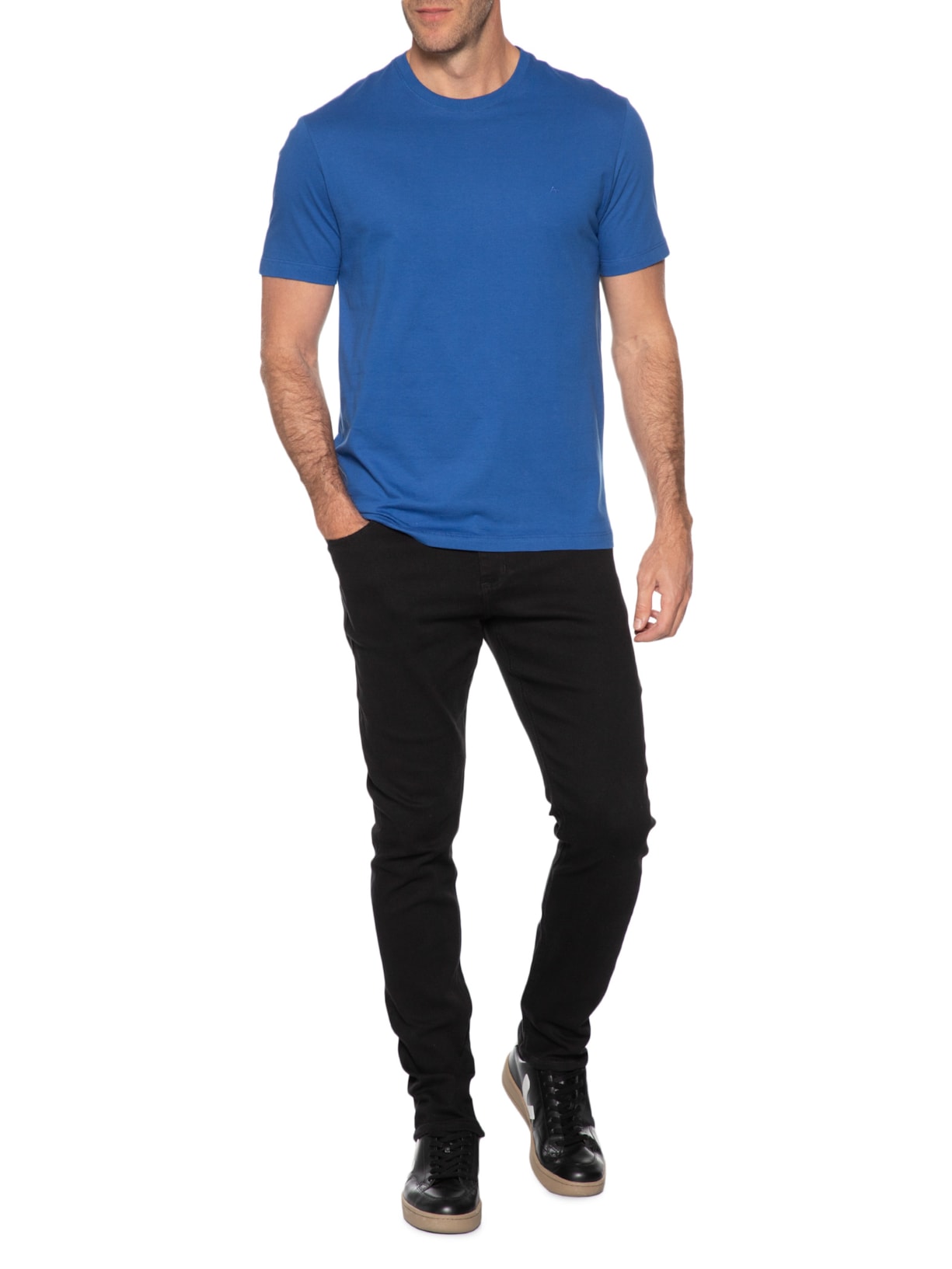 Camiseta Masculina Básica em Algodão Azul Aramis