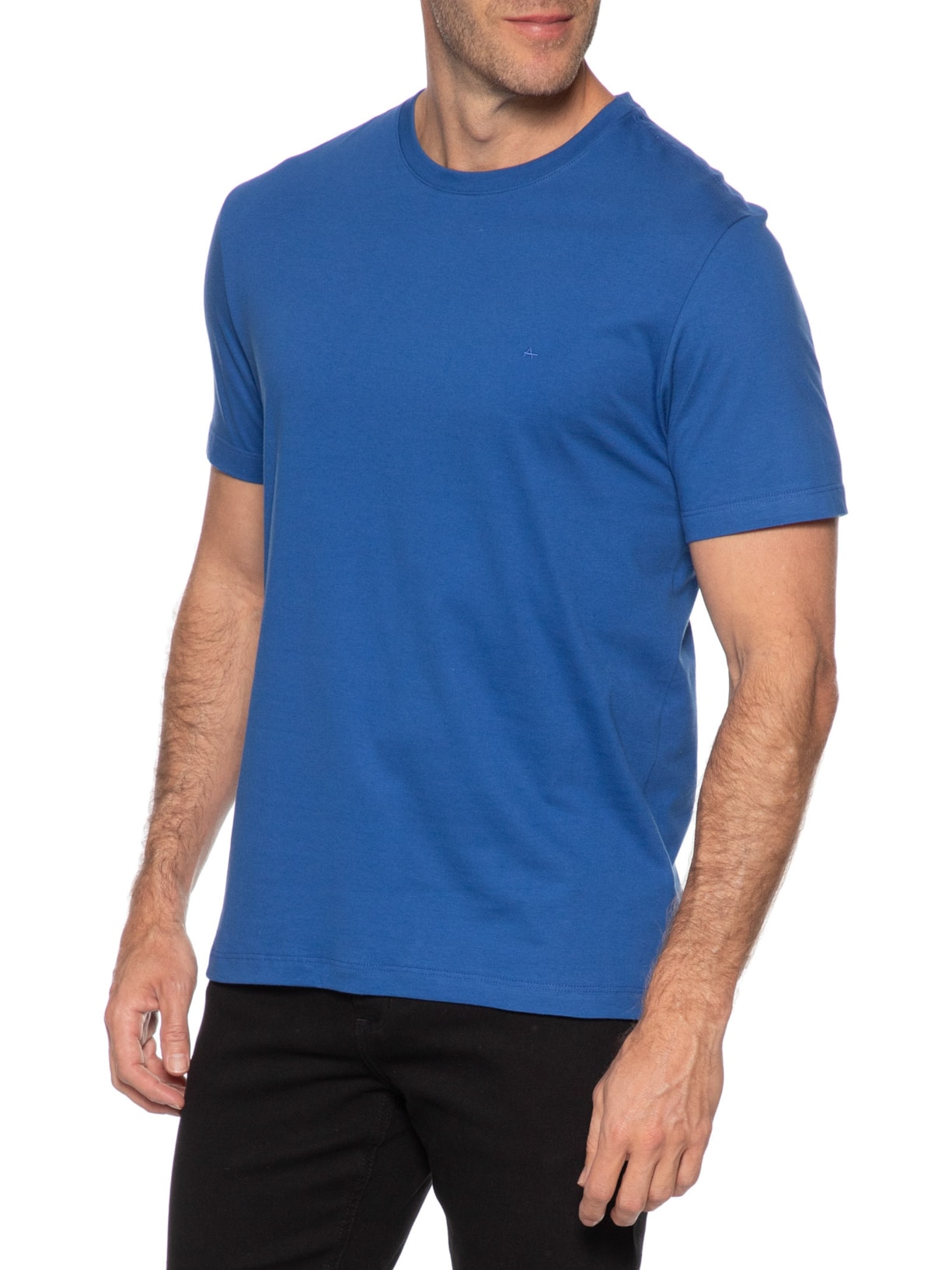 Camiseta Masculina Básica em Algodão Azul Aramis