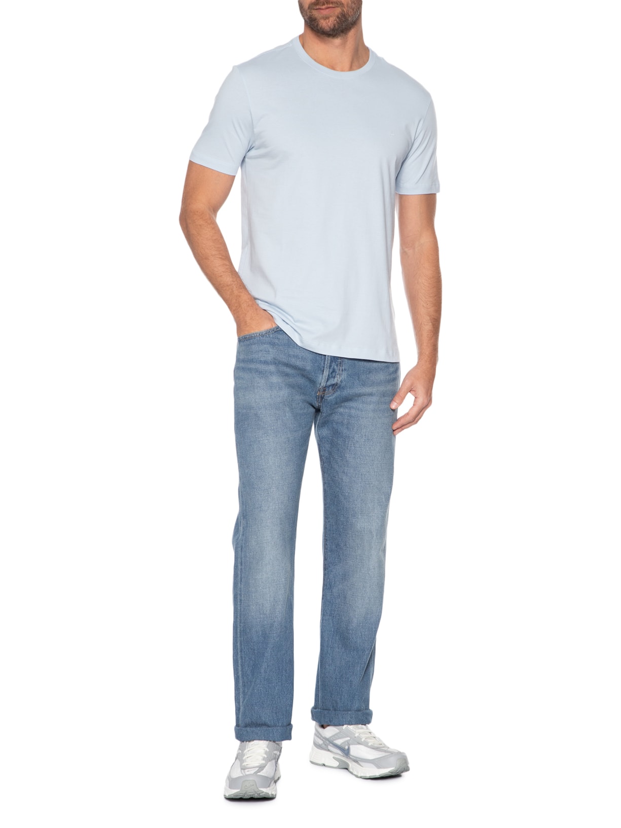 Camiseta Masculina Básica em Algodão Azul Claro Aramis