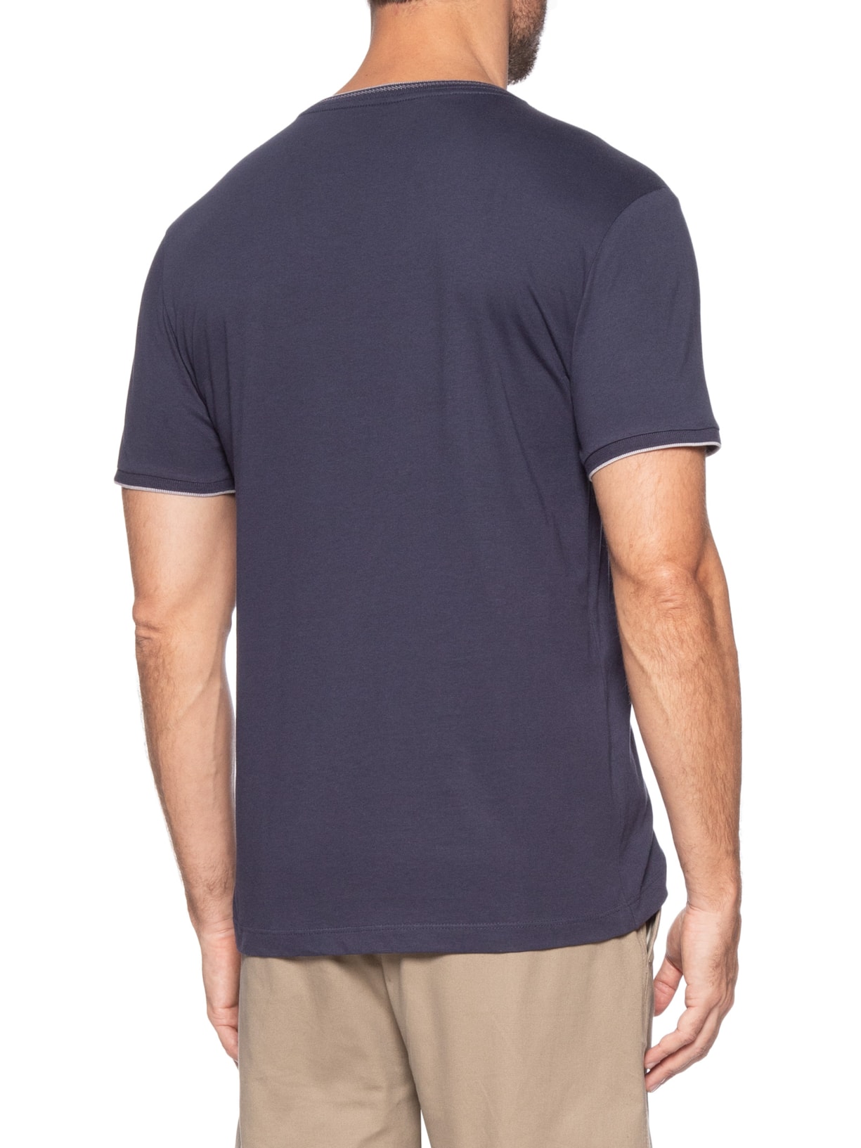 Camiseta Masculina Básica Em Algodão Com Friso Azul Aramis