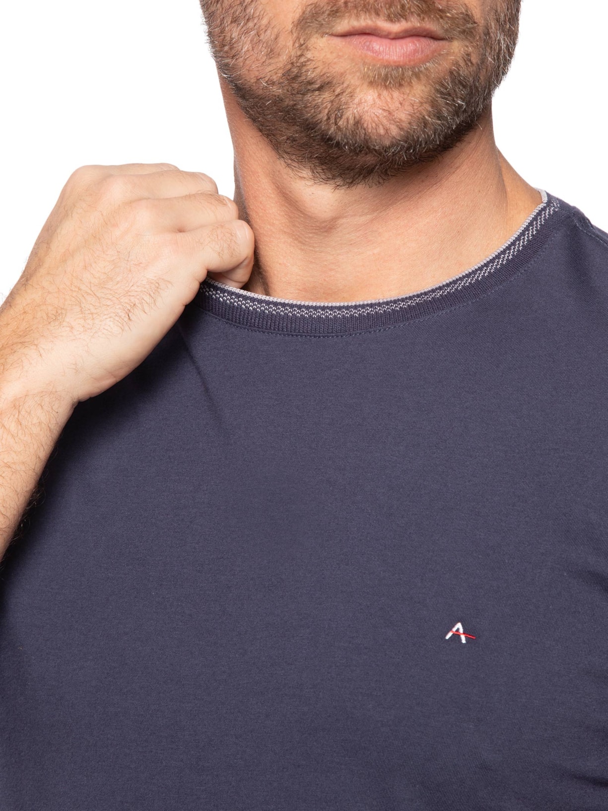 Camiseta Masculina Básica Em Algodão Com Friso Azul Aramis