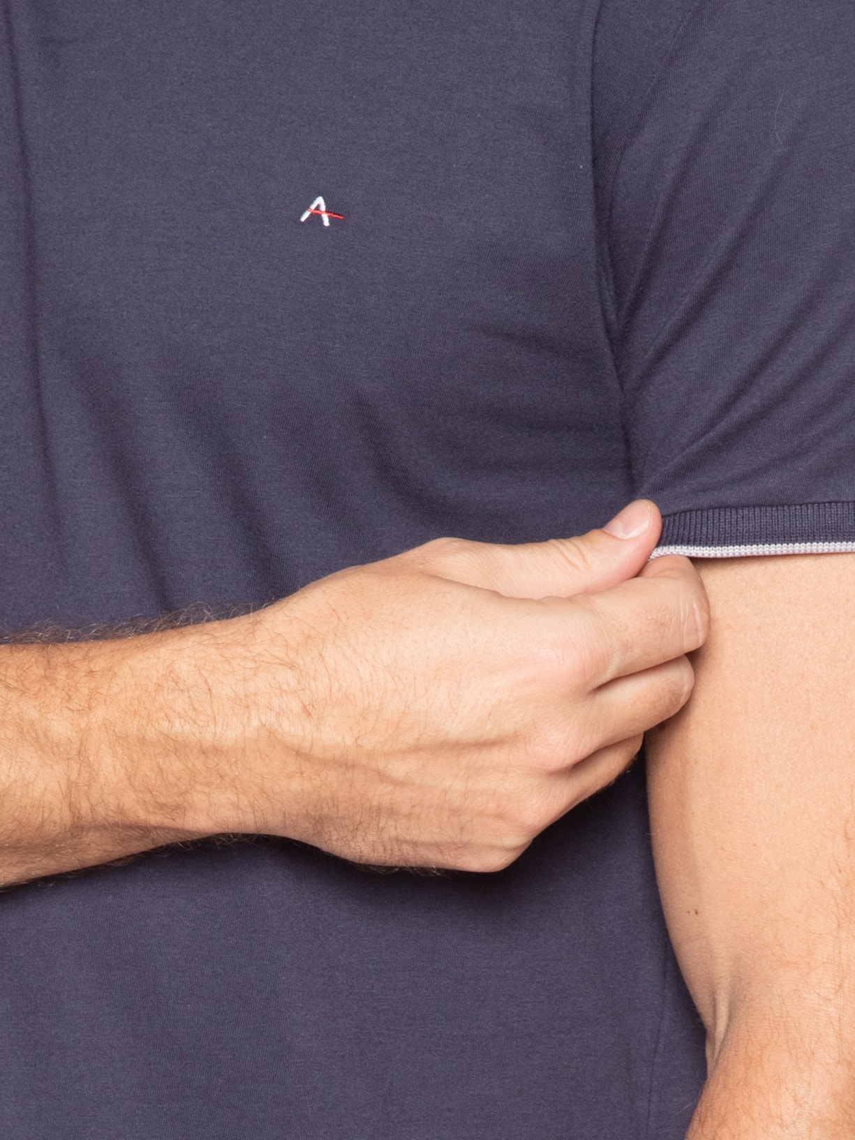Camiseta Masculina Básica Em Algodão Com Friso Azul Aramis