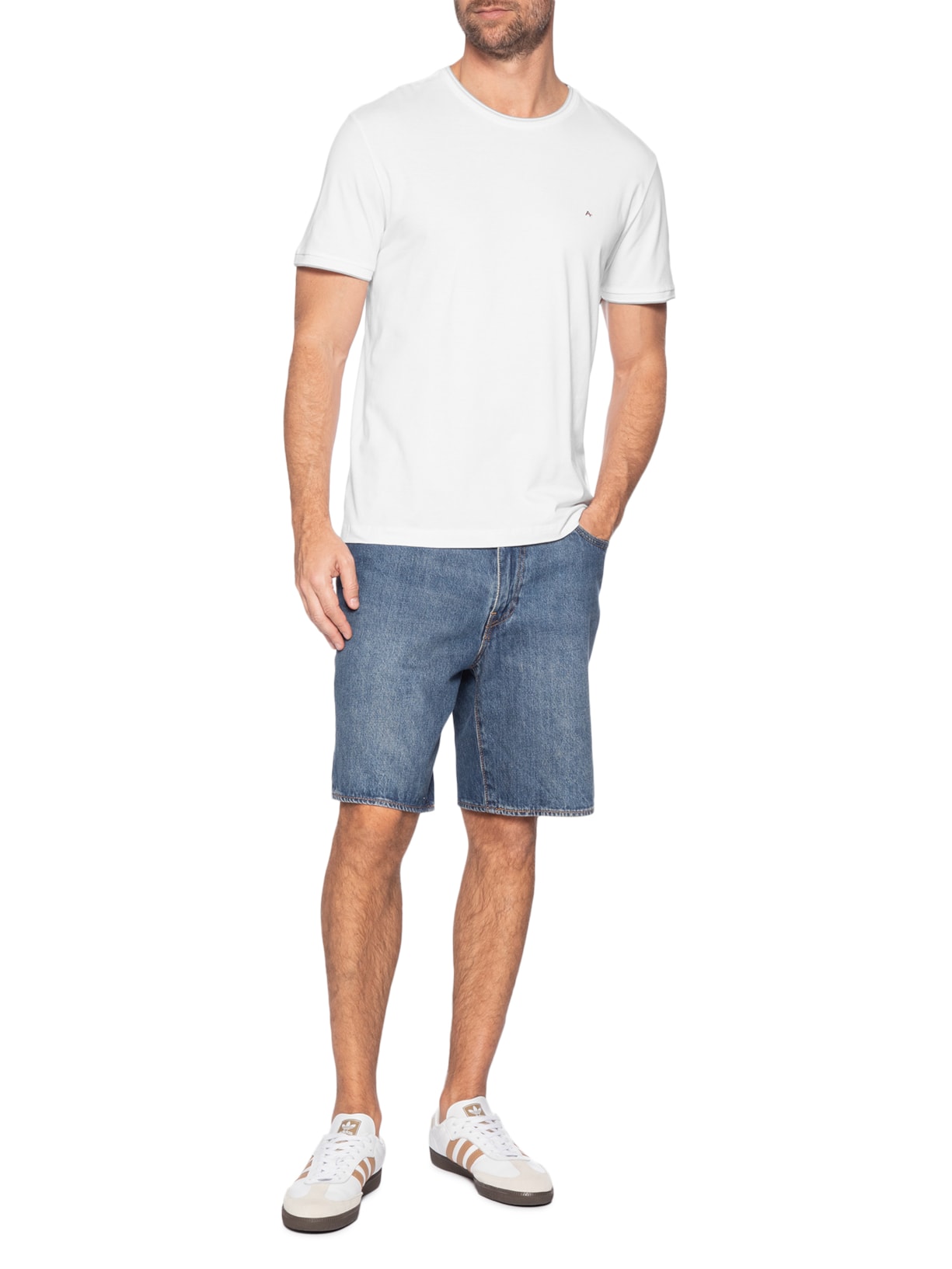 Camiseta Masculina Básica Em Algodão Com Friso Branco Aramis