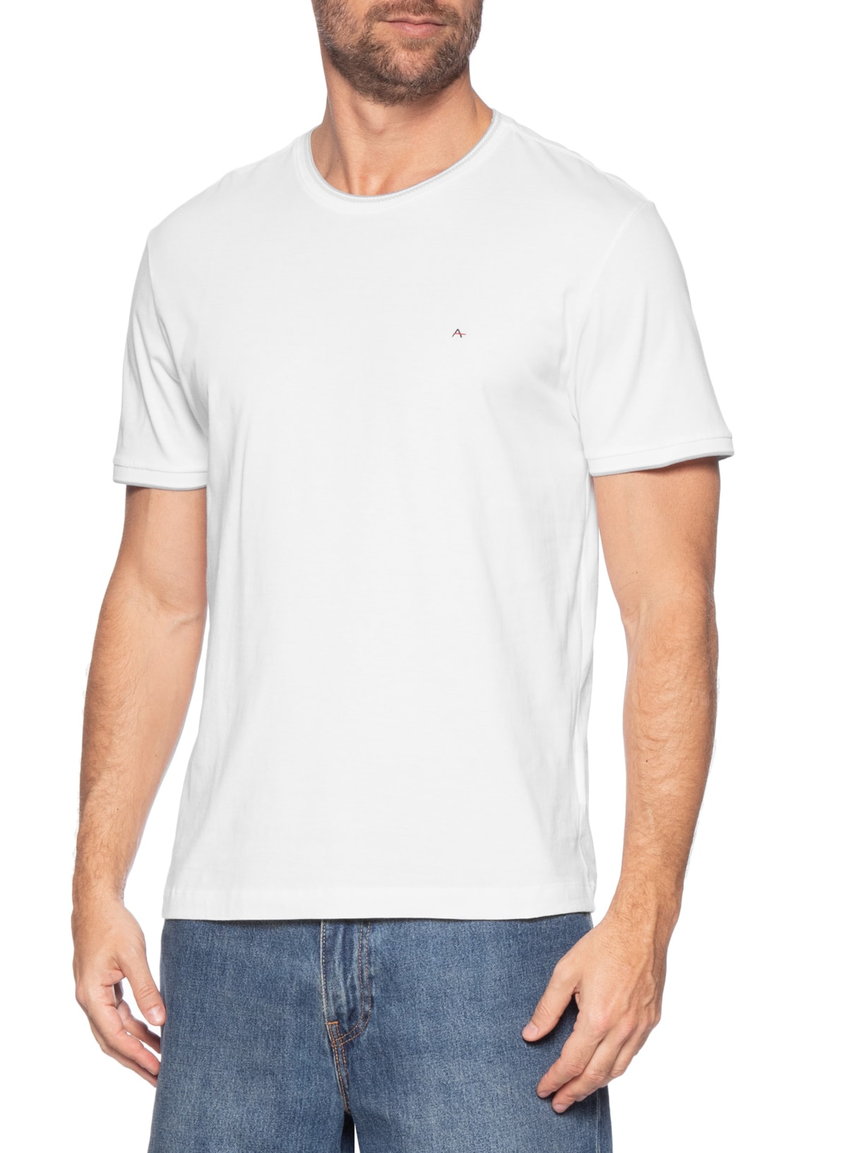 Camiseta Masculina Básica Em Algodão Com Friso Branco Aramis