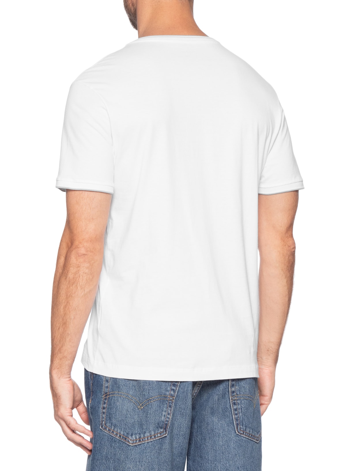 Camiseta Masculina Básica Em Algodão Com Friso Branco Aramis