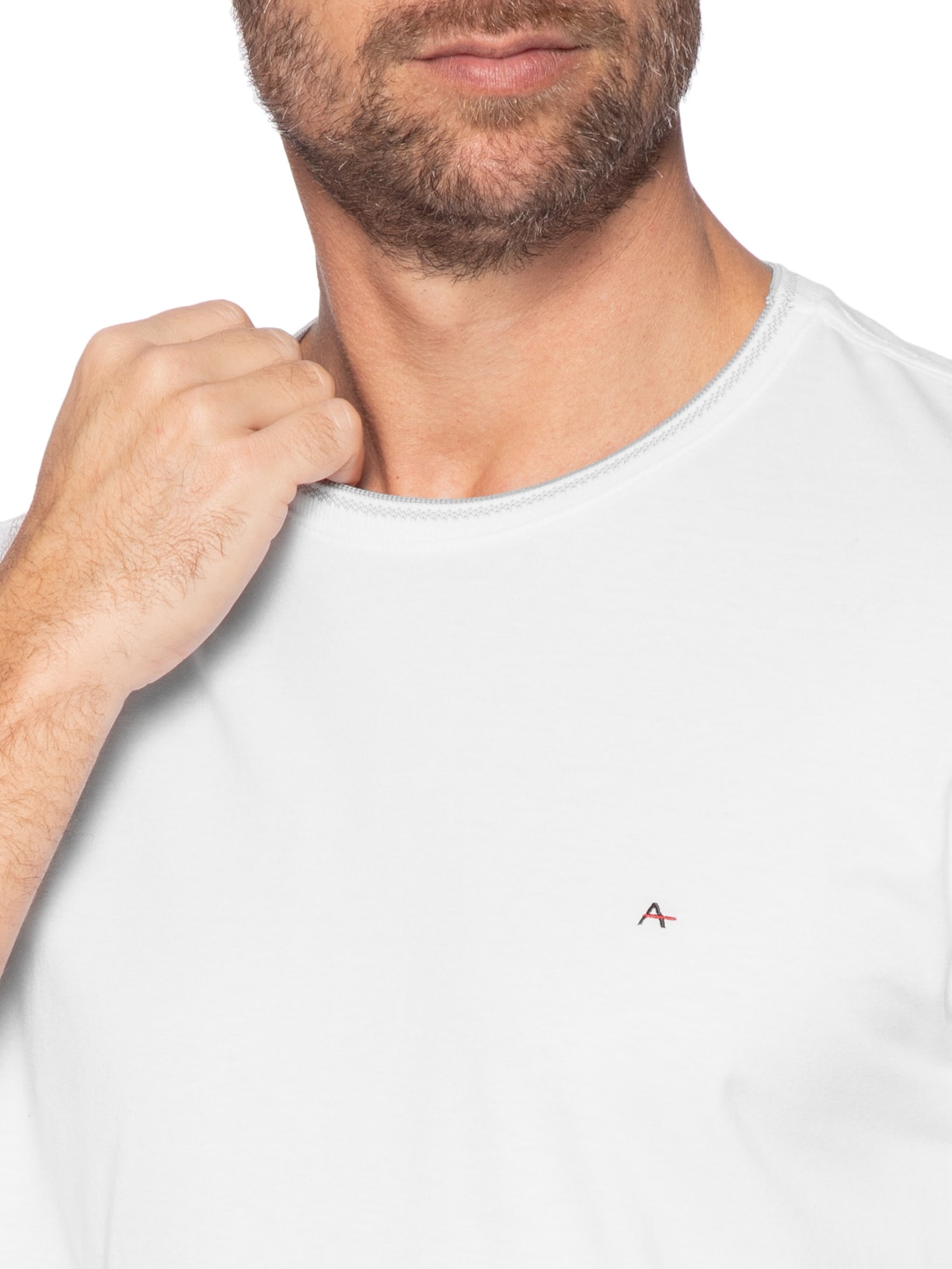 Camiseta Masculina Básica Em Algodão Com Friso Branco Aramis