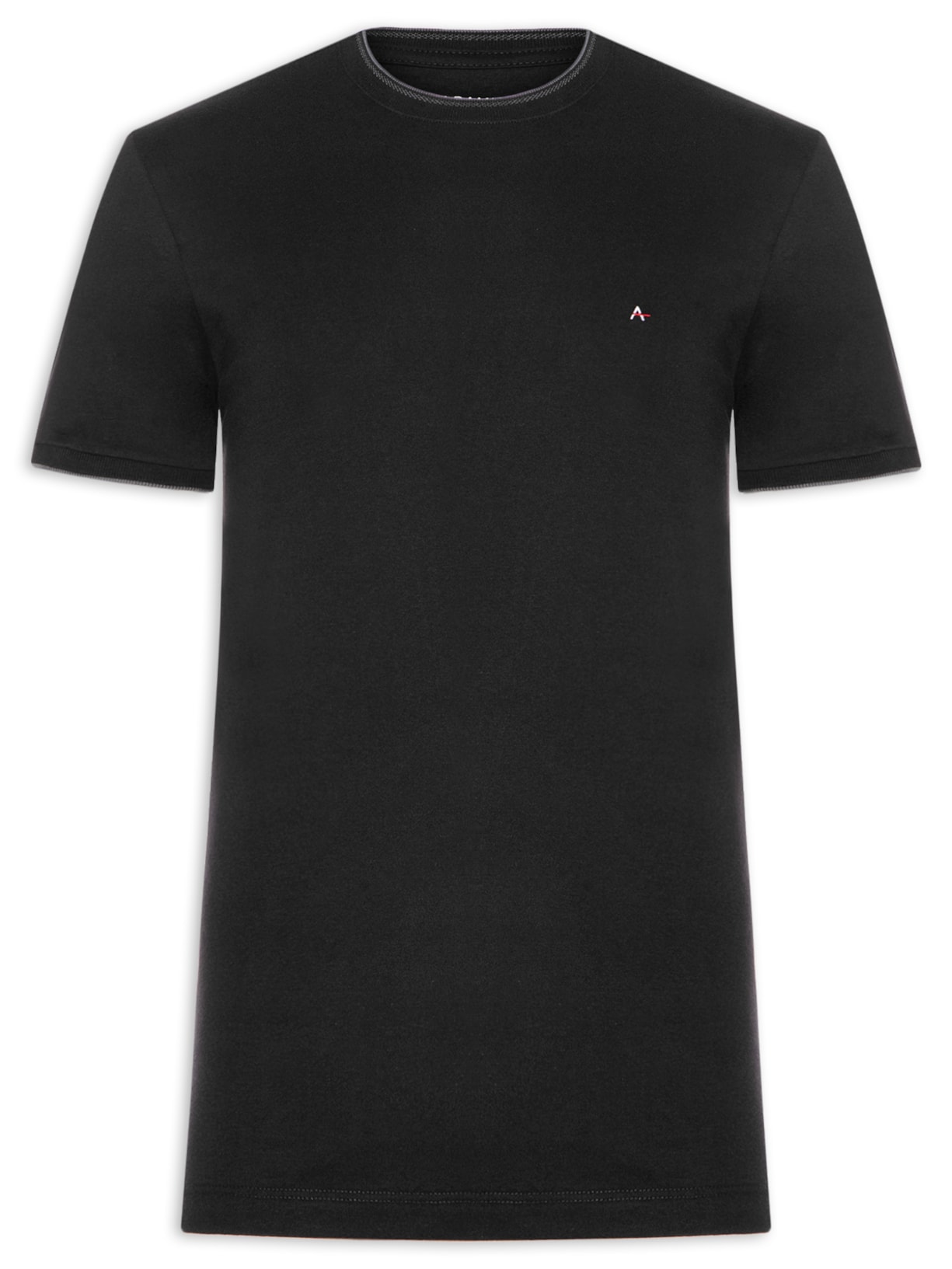 Camiseta Masculina Básica Em Algodão Com Friso - Preto