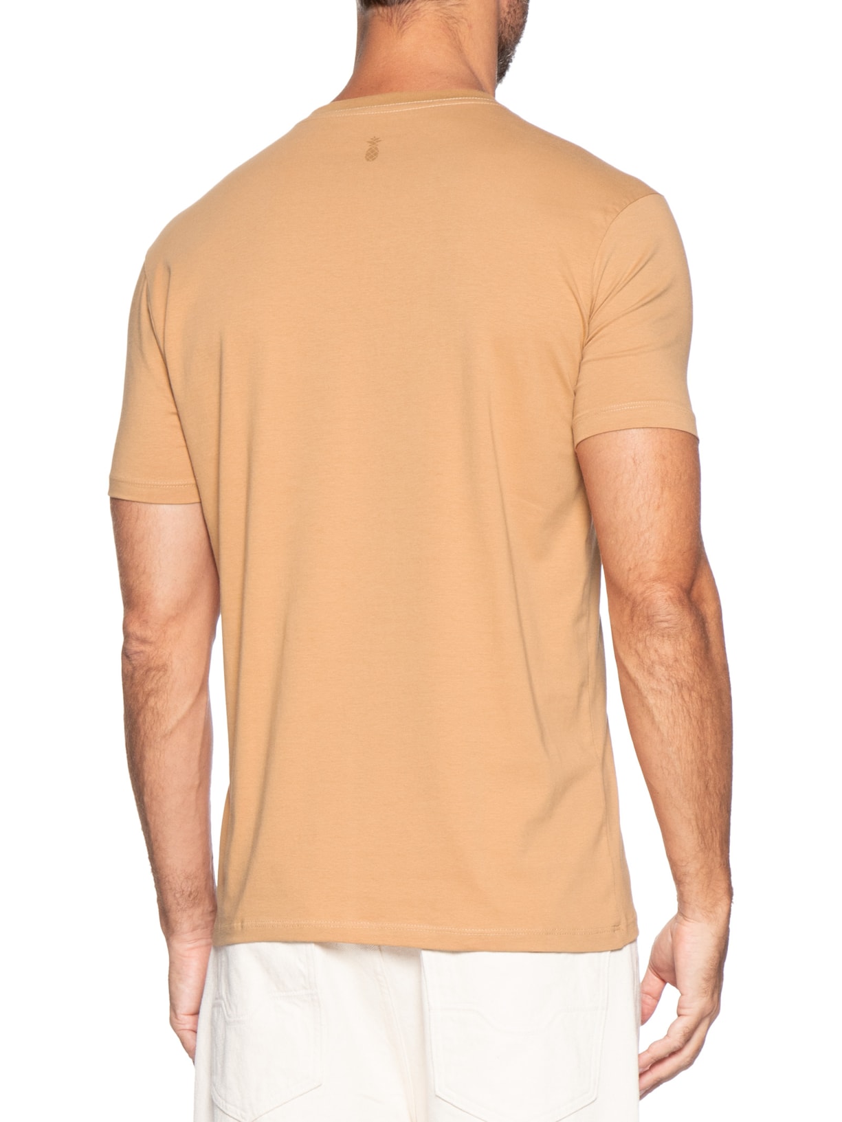 Camiseta Masculina Básica Em Algodão Egípcio Stretch Bege Pineapple