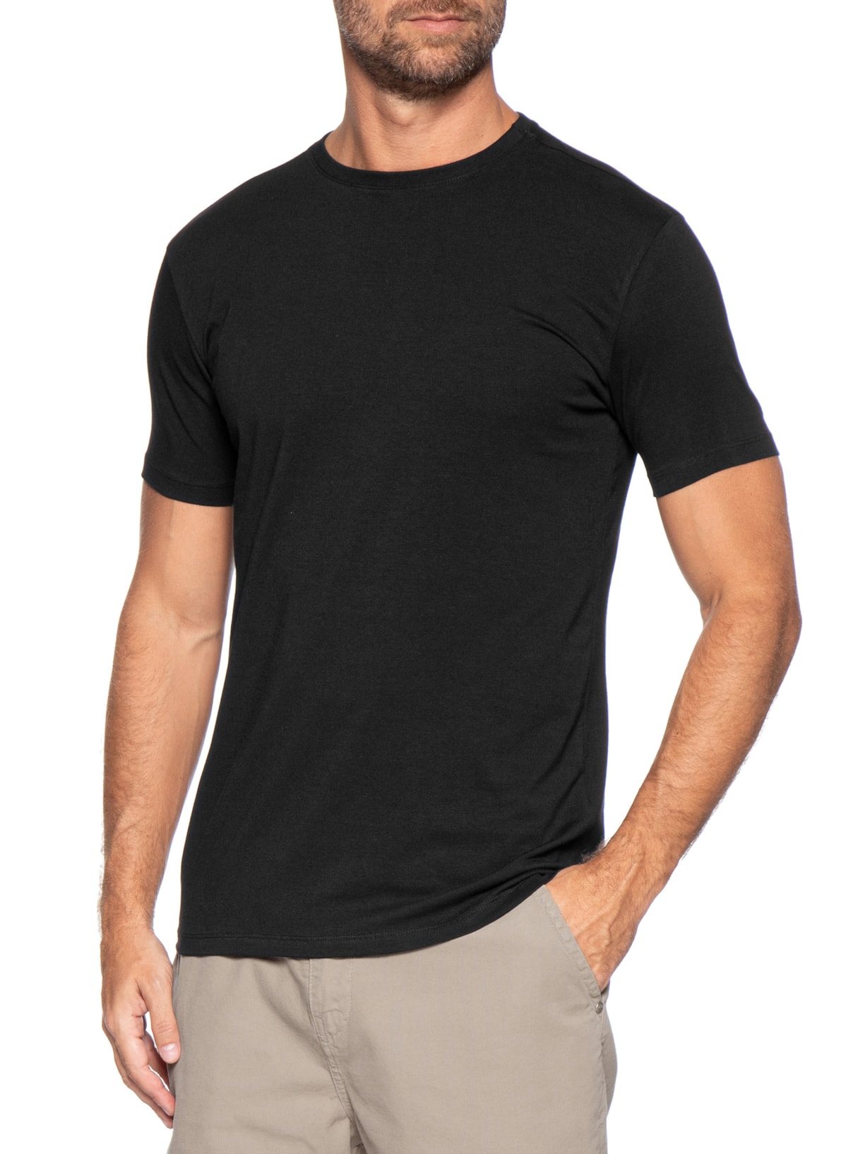 Camiseta Masculina Básica Em Algodão Egípcio Stretch Preto Pineapple