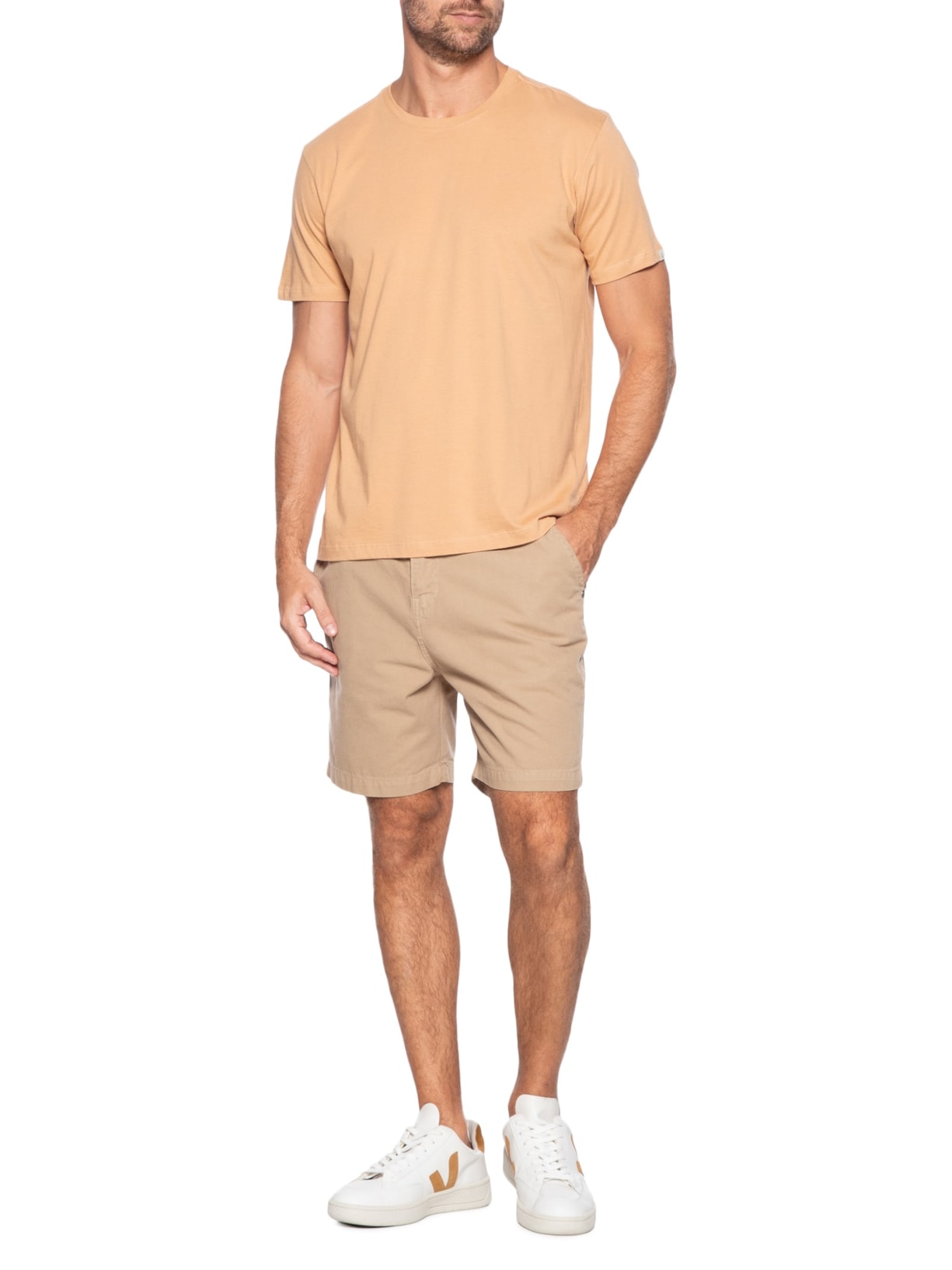 Camiseta Masculina Básica em Algodão Laranja Pineapple